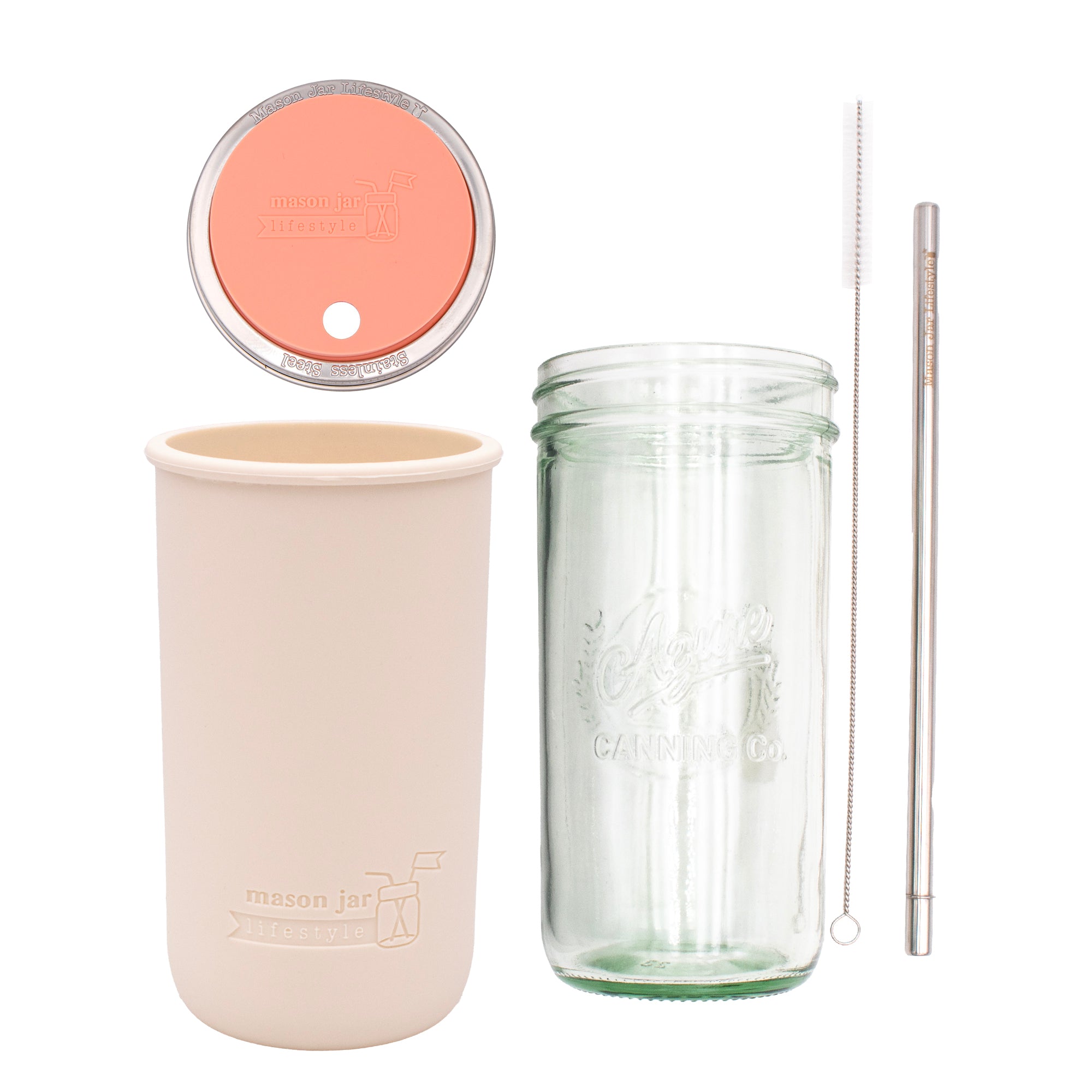 Mason Jar Lifestyle 24oz Pint & Half Water Bottle Travel Tumbler with Silicone Sleeve & Straw Lid