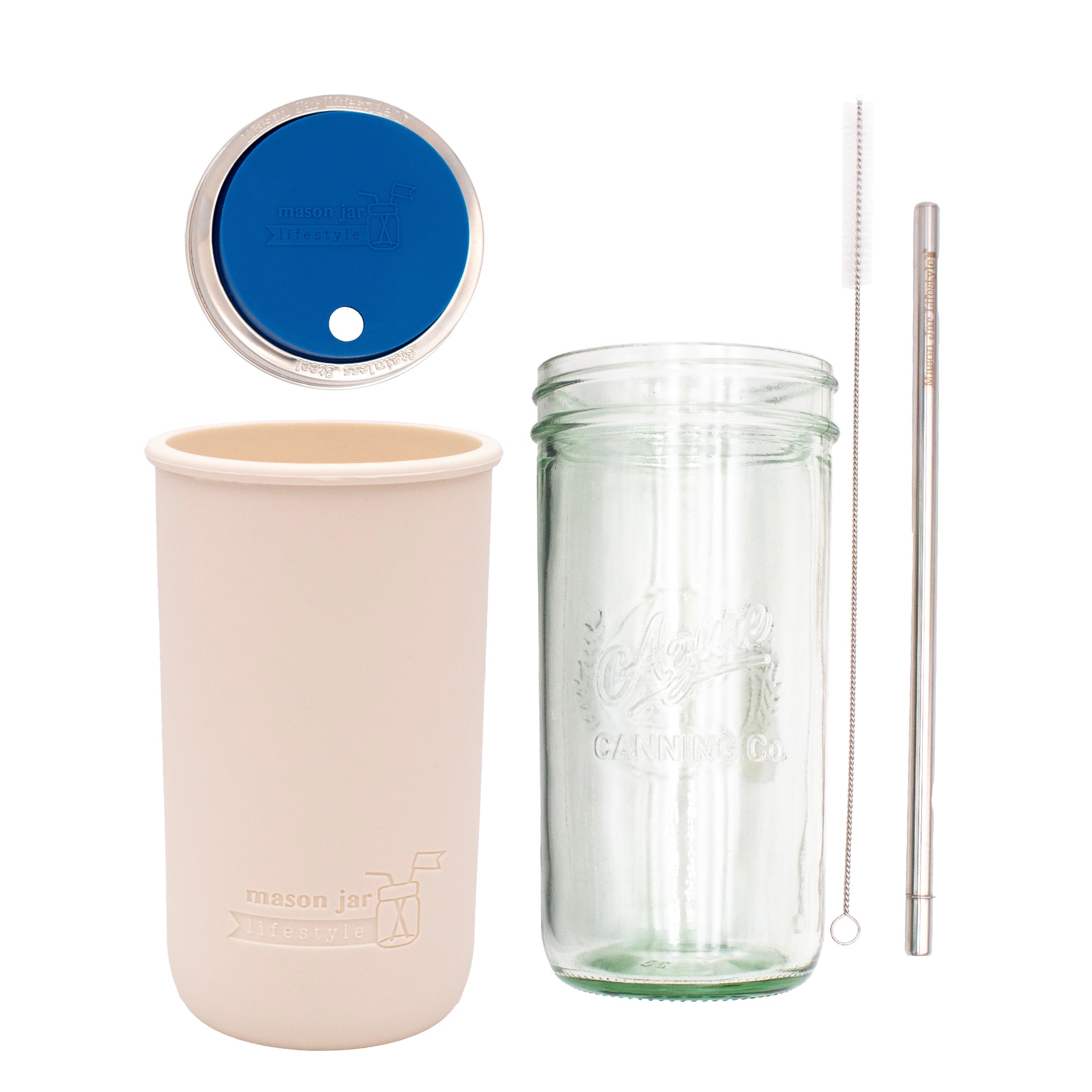 Mason Jar Lifestyle 24oz Pint & Half Water Bottle Travel Tumbler with Silicone Sleeve & Straw Lid