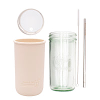 Mason Jar Lifestyle 24oz Pint & Half Water Bottle Travel Tumbler with Silicone Sleeve & Straw Lid
