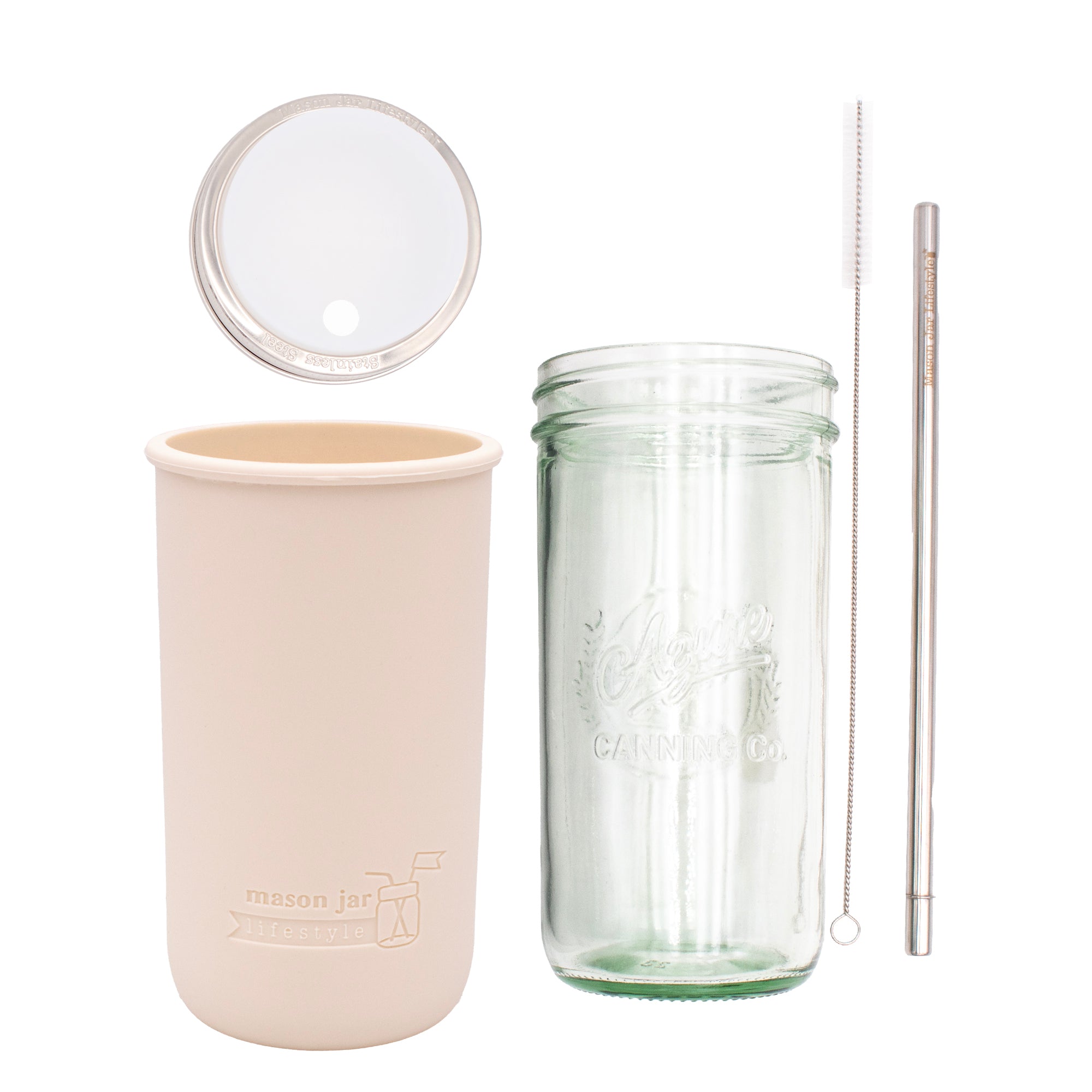 Mason Jar Lifestyle 24oz Pint & Half Water Bottle Travel Tumbler with Silicone Sleeve & Straw Lid