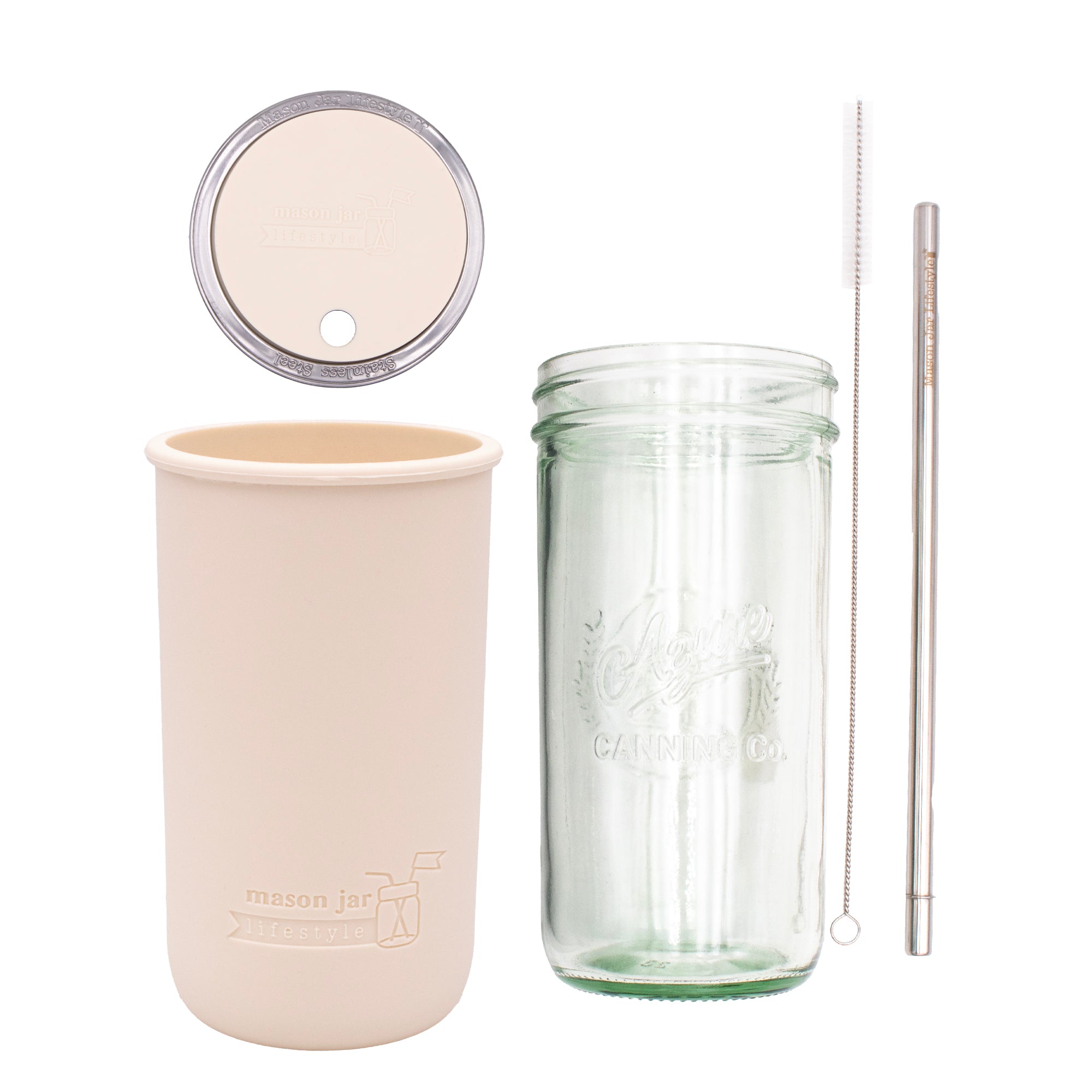 Mason Jar Lifestyle 24oz Pint & Half Water Bottle Travel Tumbler with Silicone Sleeve & Straw Lid