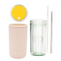 Mason Jar Lifestyle 24oz Pint & Half Water Bottle Travel Tumbler with Silicone Sleeve & Straw Lid
