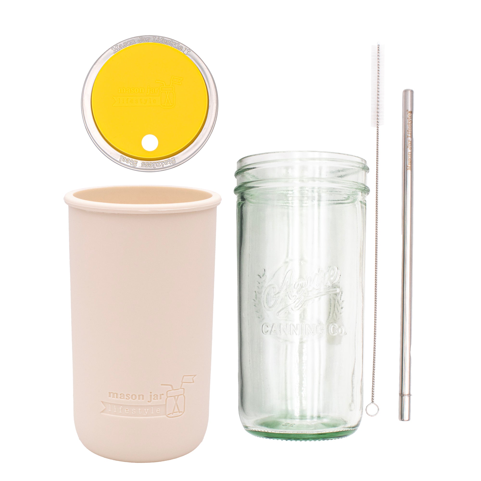 Mason Jar Lifestyle 24oz Pint & Half Water Bottle Travel Tumbler with Silicone Sleeve & Straw Lid
