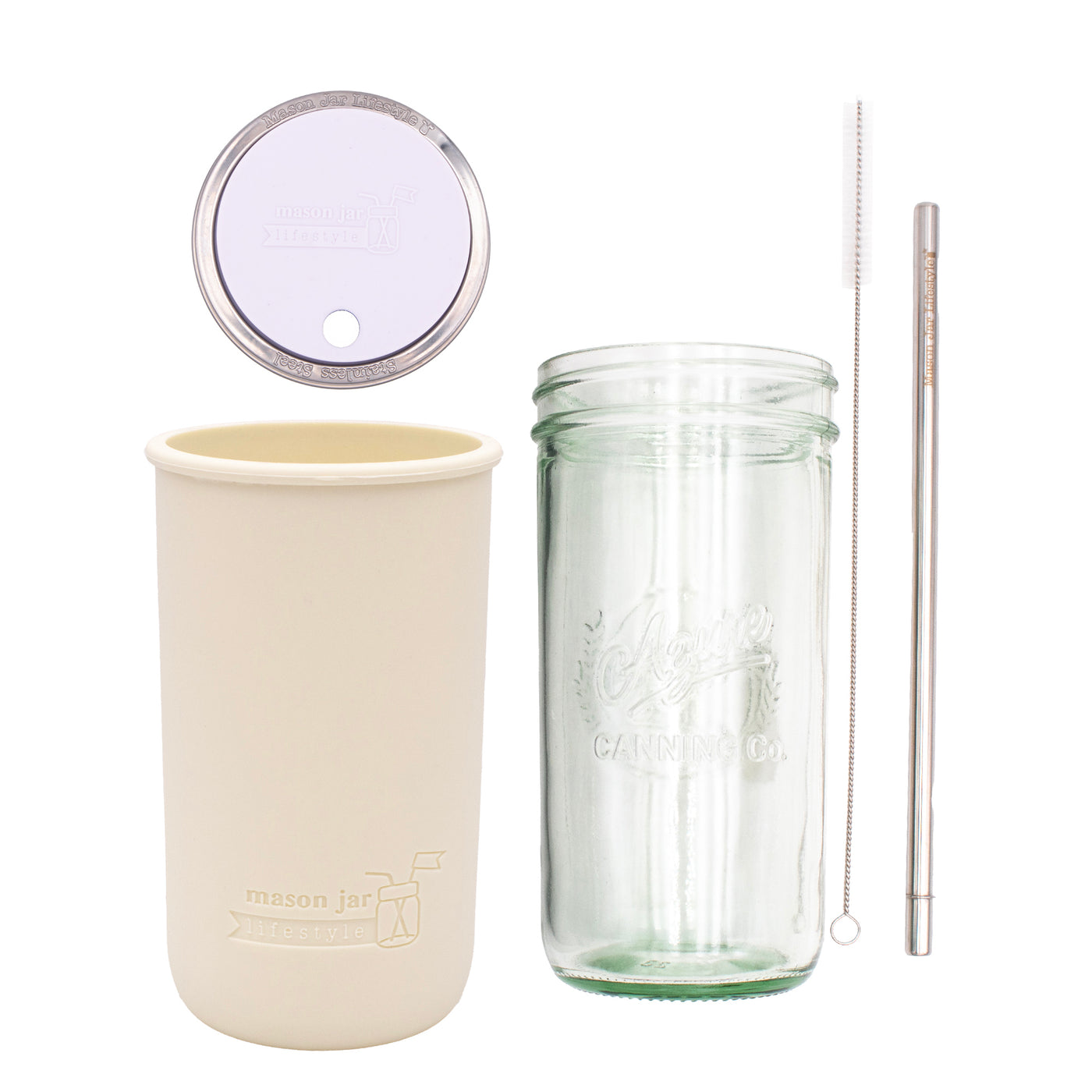 Pint and a half water bottle azure stainless steel straw cleaner pint and a half sleeve greige wide mouth straw hole lid light orchid product on white