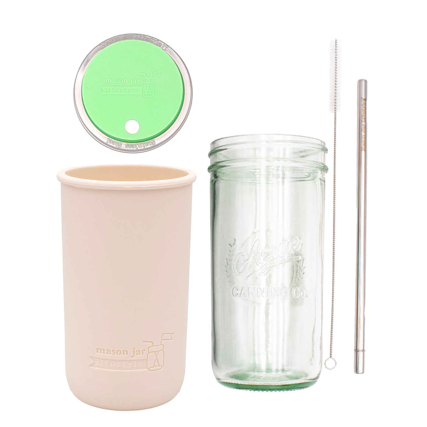 Mason Jar Lifestyle 24oz Pint & Half Water Bottle Travel Tumbler with Silicone Sleeve & Straw Lid