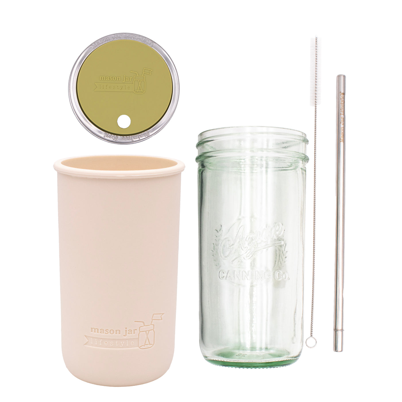 Mason Jar Lifestyle 24oz Pint & Half Water Bottle Travel Tumbler with Silicone Sleeve & Straw Lid
