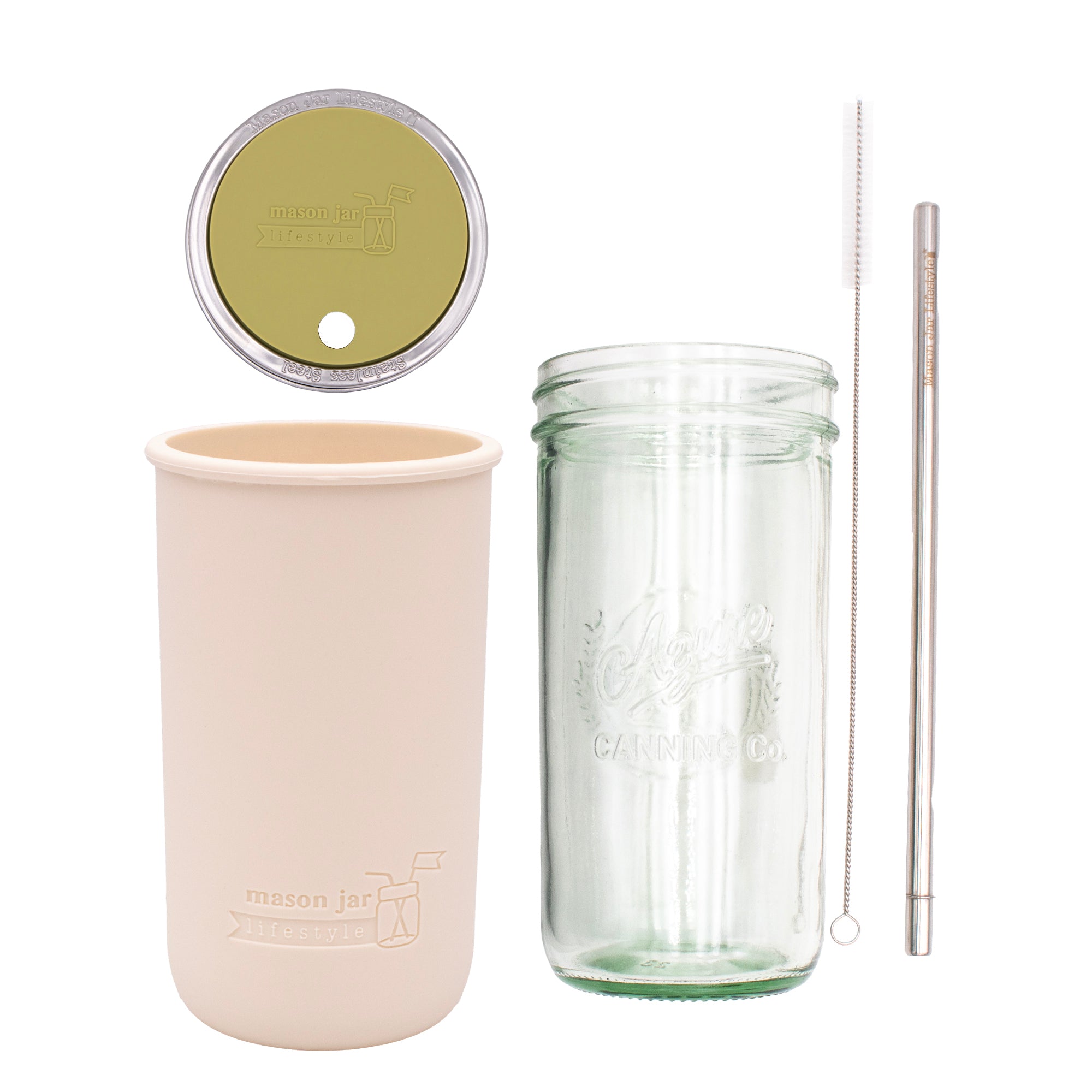 Mason Jar Lifestyle 24oz Pint & Half Water Bottle Travel Tumbler with Silicone Sleeve & Straw Lid