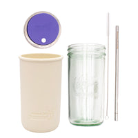 Pint and a half water bottle azure stainless steel straw cleaner pint and a half sleeve greige wide mouth straw hole lid ultra violet product on white