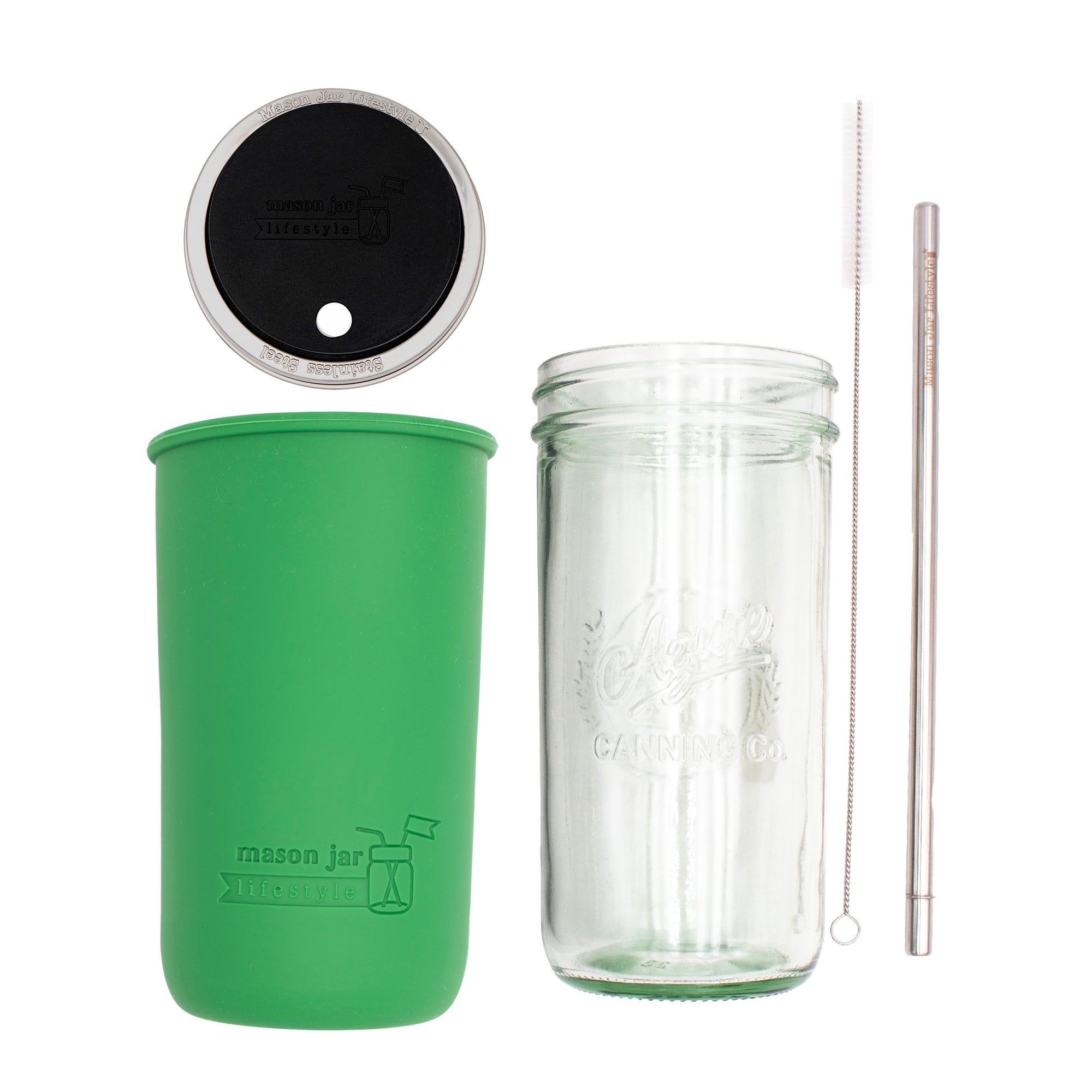 Mason Jar Lifestyle 24oz Pint & Half Water Bottle Travel Tumbler with Silicone Sleeve & Straw Lid