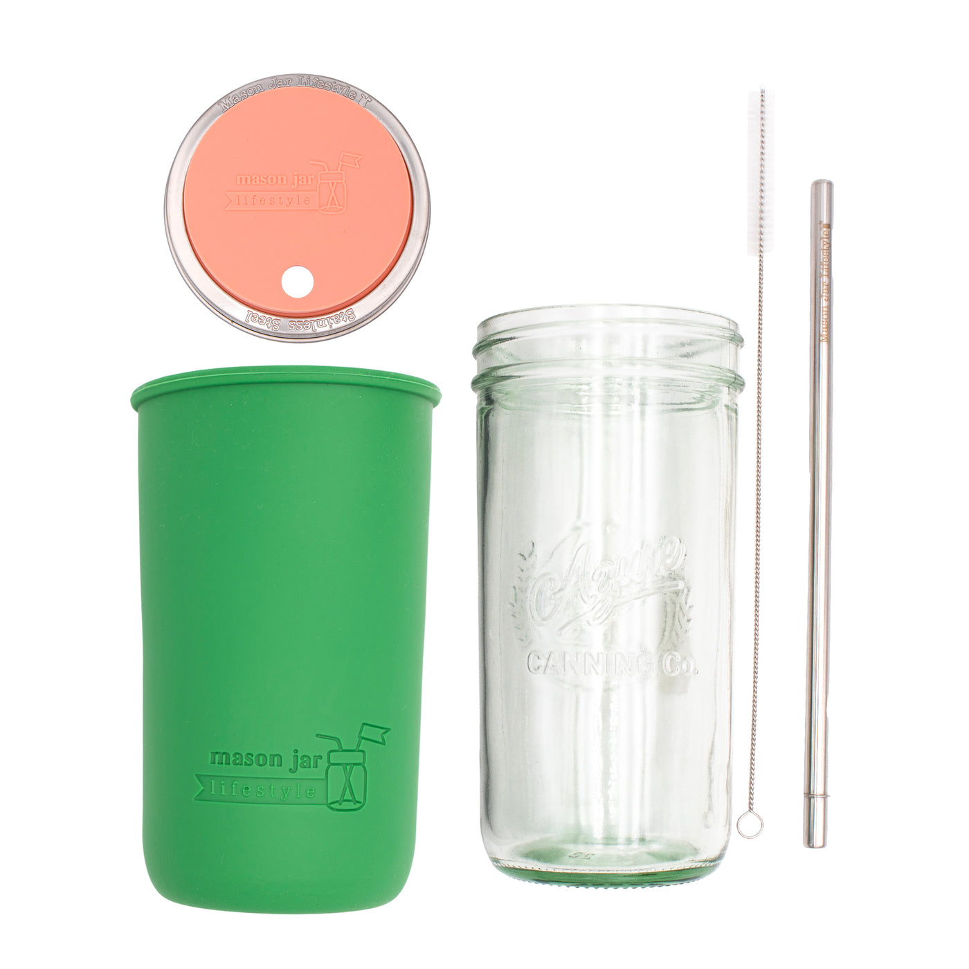Mason Jar Lifestyle 24oz Pint & Half Water Bottle Travel Tumbler with Silicone Sleeve & Straw Lid