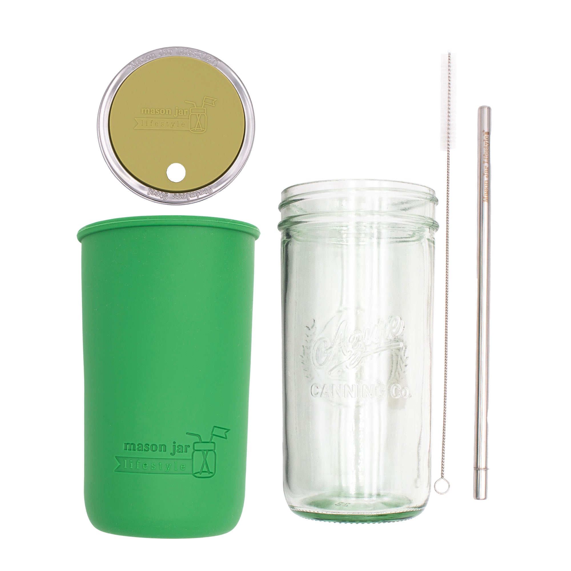 Mason Jar Lifestyle 24oz Pint & Half Water Bottle Travel Tumbler with Silicone Sleeve & Straw Lid