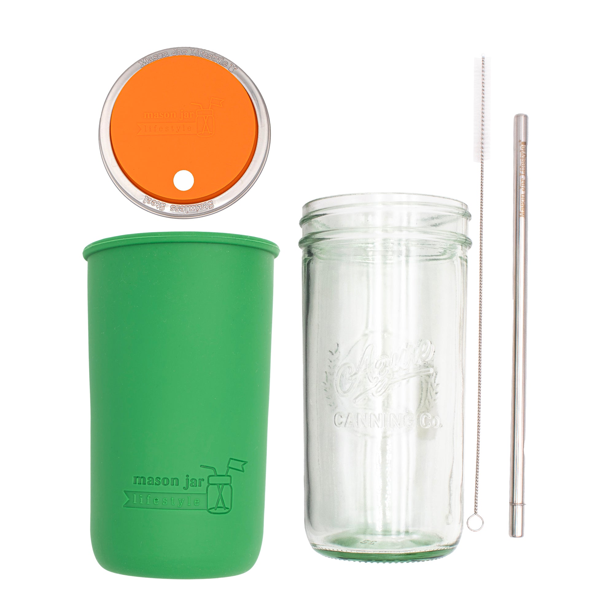 Mason Jar Lifestyle 24oz Pint & Half Water Bottle Travel Tumbler with Silicone Sleeve & Straw Lid