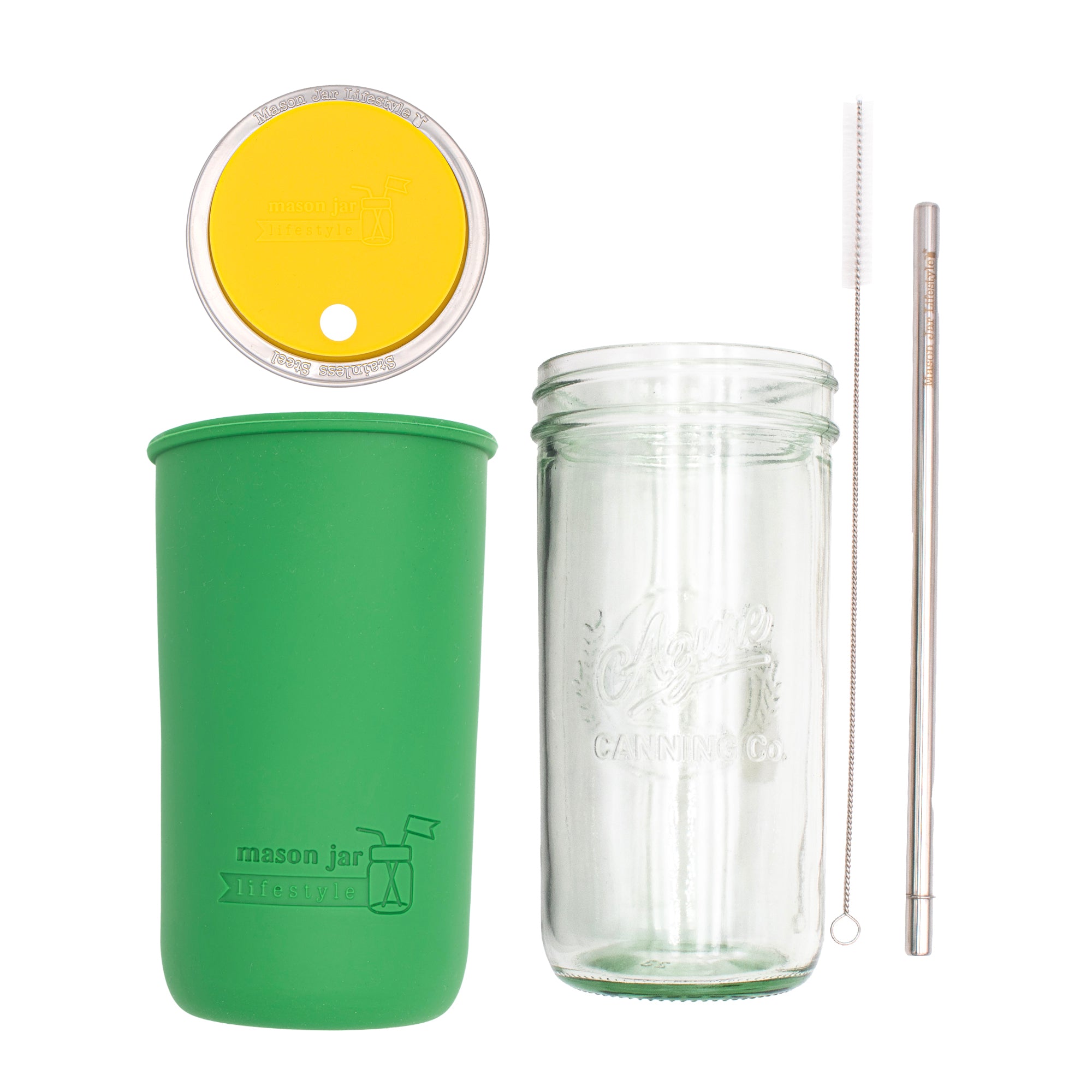 Mason Jar Lifestyle 24oz Pint & Half Water Bottle Travel Tumbler with Silicone Sleeve & Straw Lid