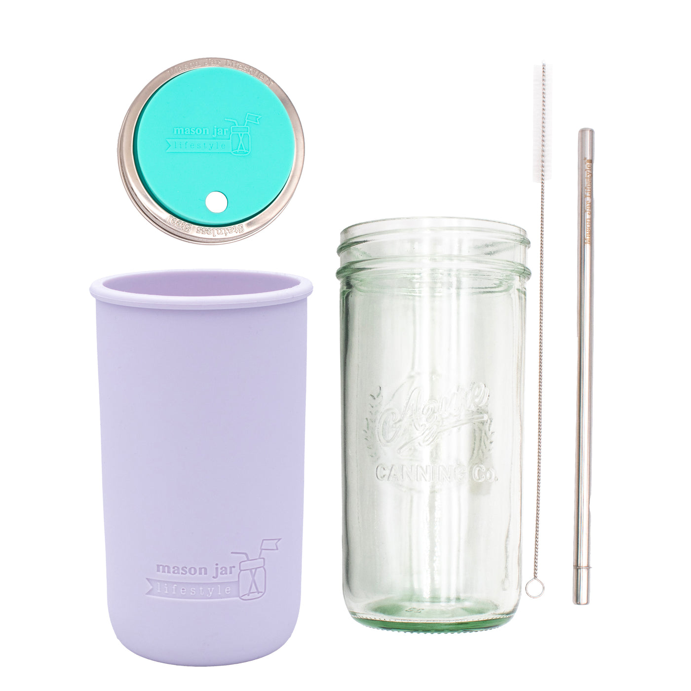 Mason Jar Lifestyle 24oz Pint & Half Water Bottle Travel Tumbler with Silicone Sleeve & Straw Lid