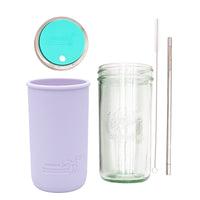 Mason Jar Lifestyle 24oz Pint & Half Water Bottle Travel Tumbler with Silicone Sleeve & Straw Lid