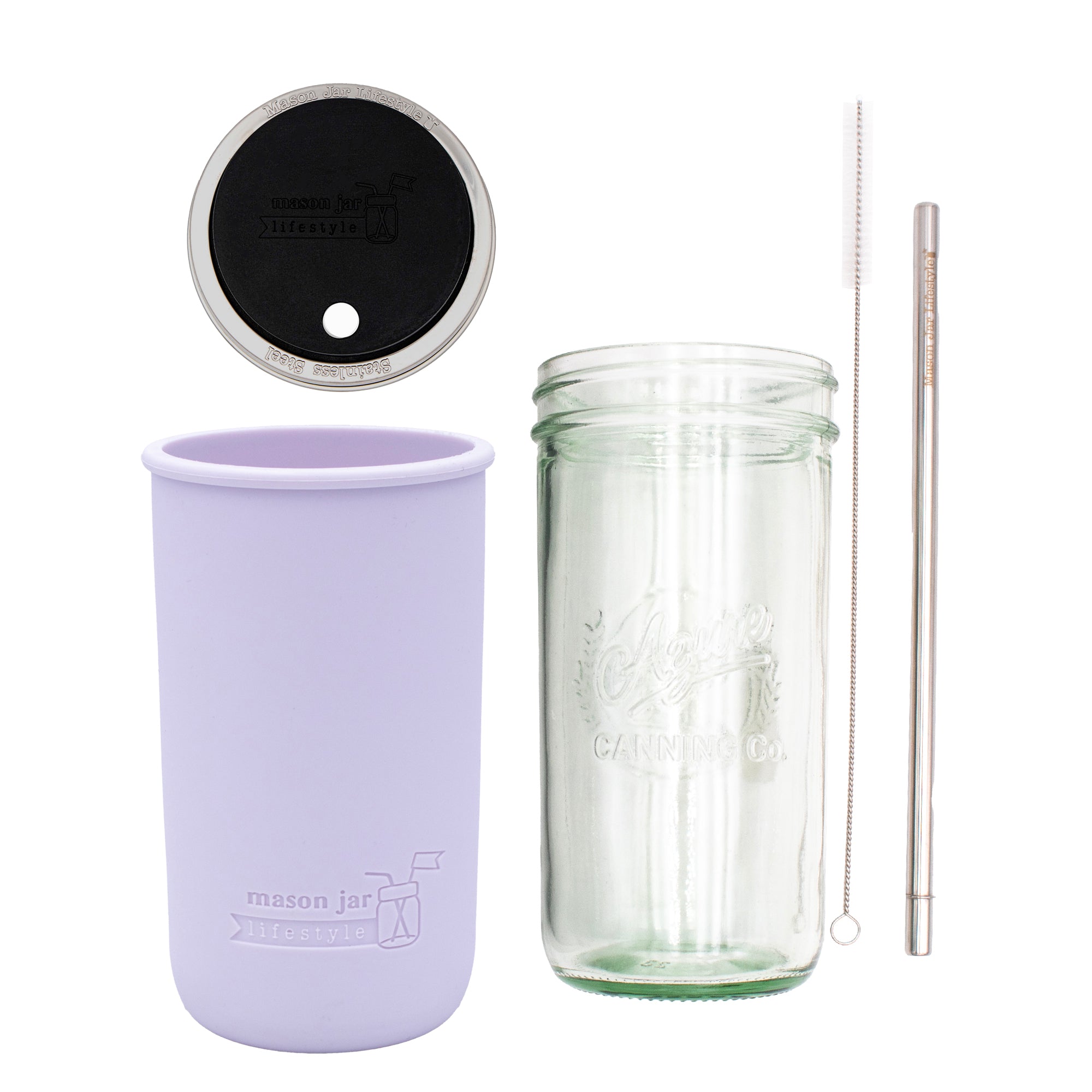 Mason Jar Lifestyle 24oz Pint & Half Water Bottle Travel Tumbler with Silicone Sleeve & Straw Lid