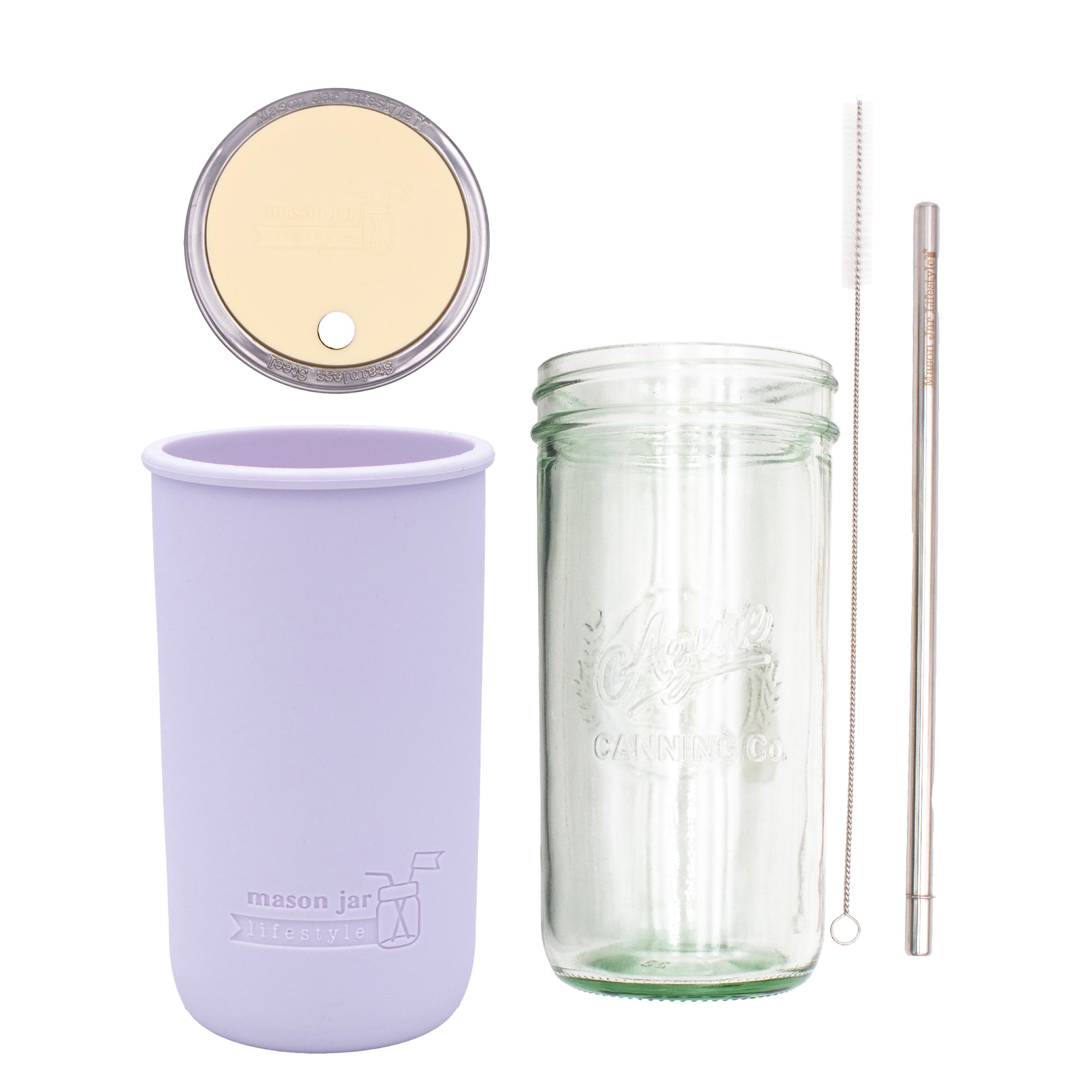 Mason Jar Lifestyle 24oz Pint & Half Water Bottle Travel Tumbler with Silicone Sleeve & Straw Lid
