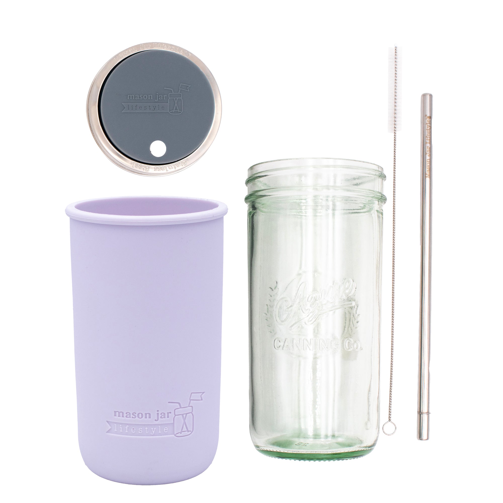 Mason Jar Lifestyle 24oz Pint & Half Water Bottle Travel Tumbler with Silicone Sleeve & Straw Lid