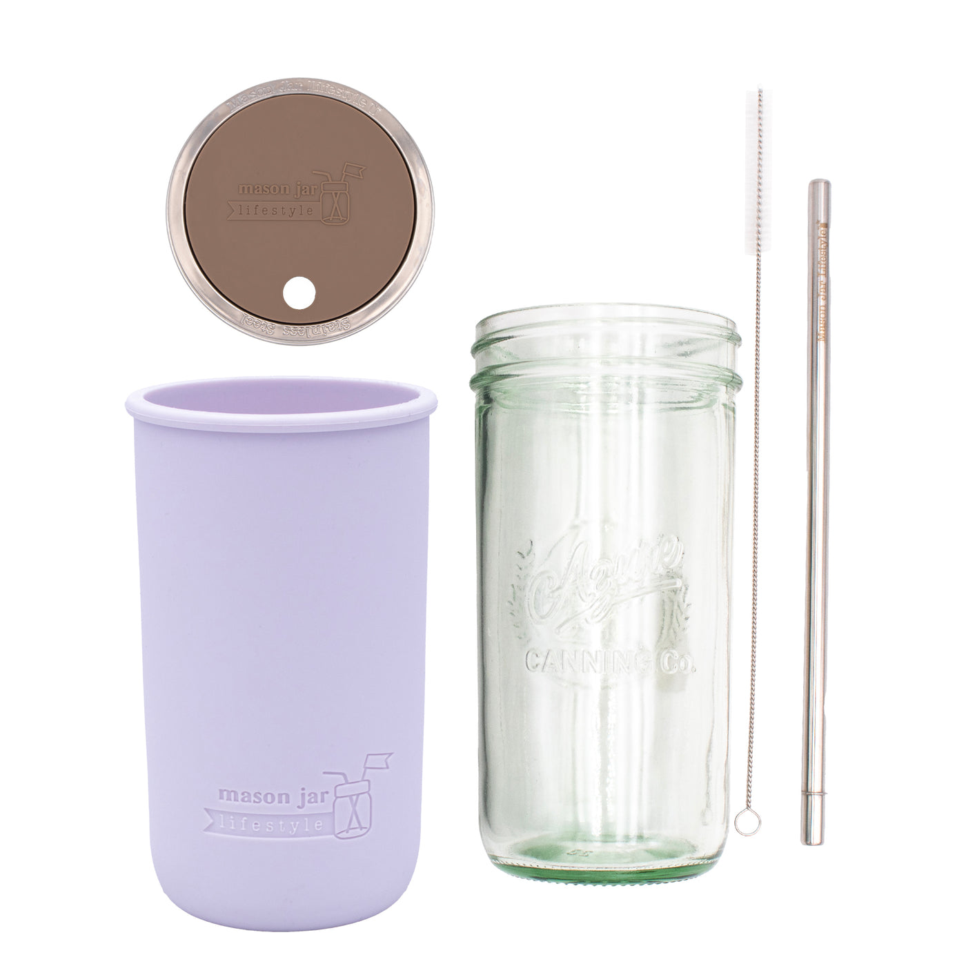 Mason Jar Lifestyle 24oz Pint & Half Water Bottle Travel Tumbler with Silicone Sleeve & Straw Lid