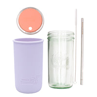 Pint and a half water bottle azure stainless steel straw cleaner pint and a half sleeve light orchid wide mouth straw hole lid coral pink product on white