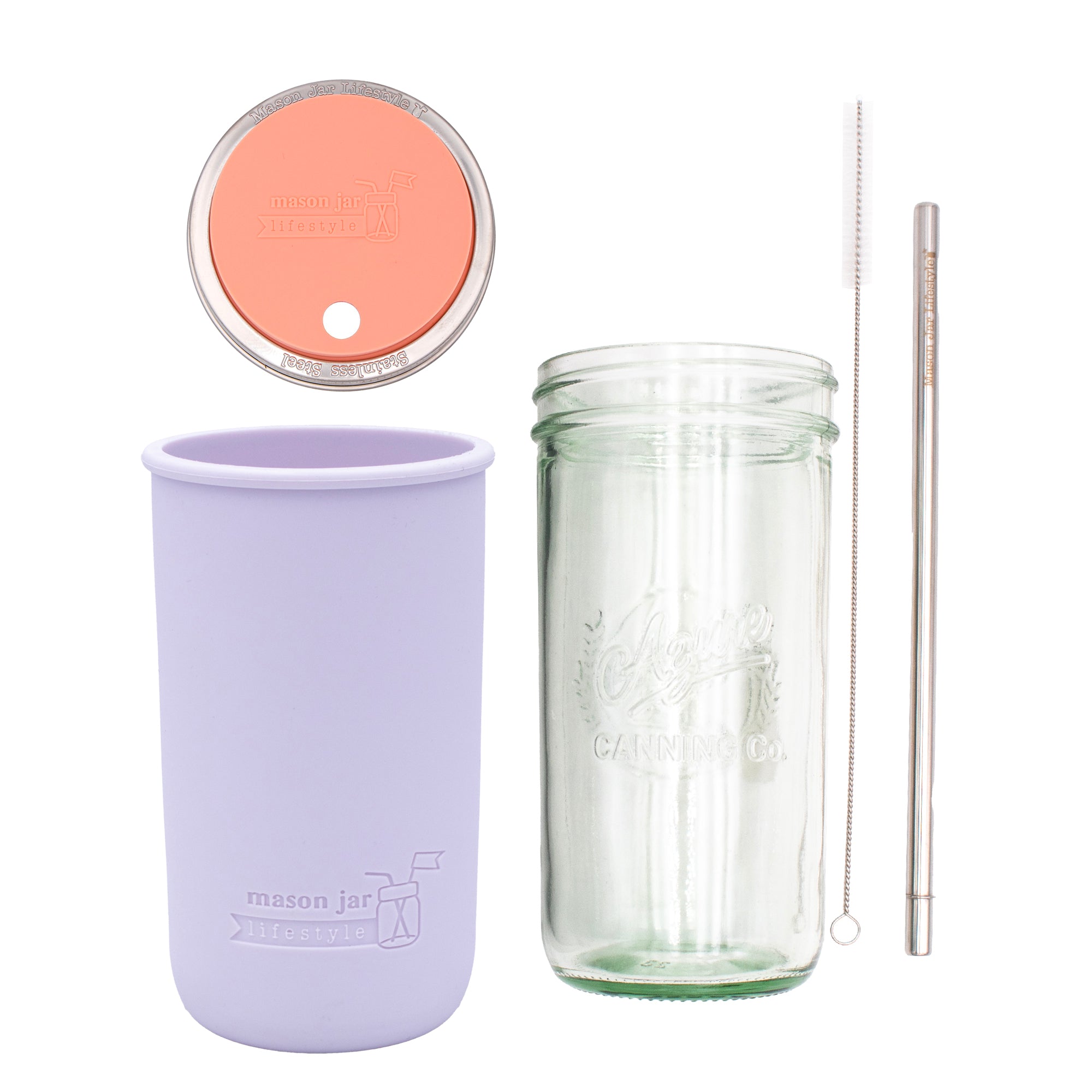 Mason Jar Lifestyle 24oz Pint & Half Water Bottle Travel Tumbler with Silicone Sleeve & Straw Lid