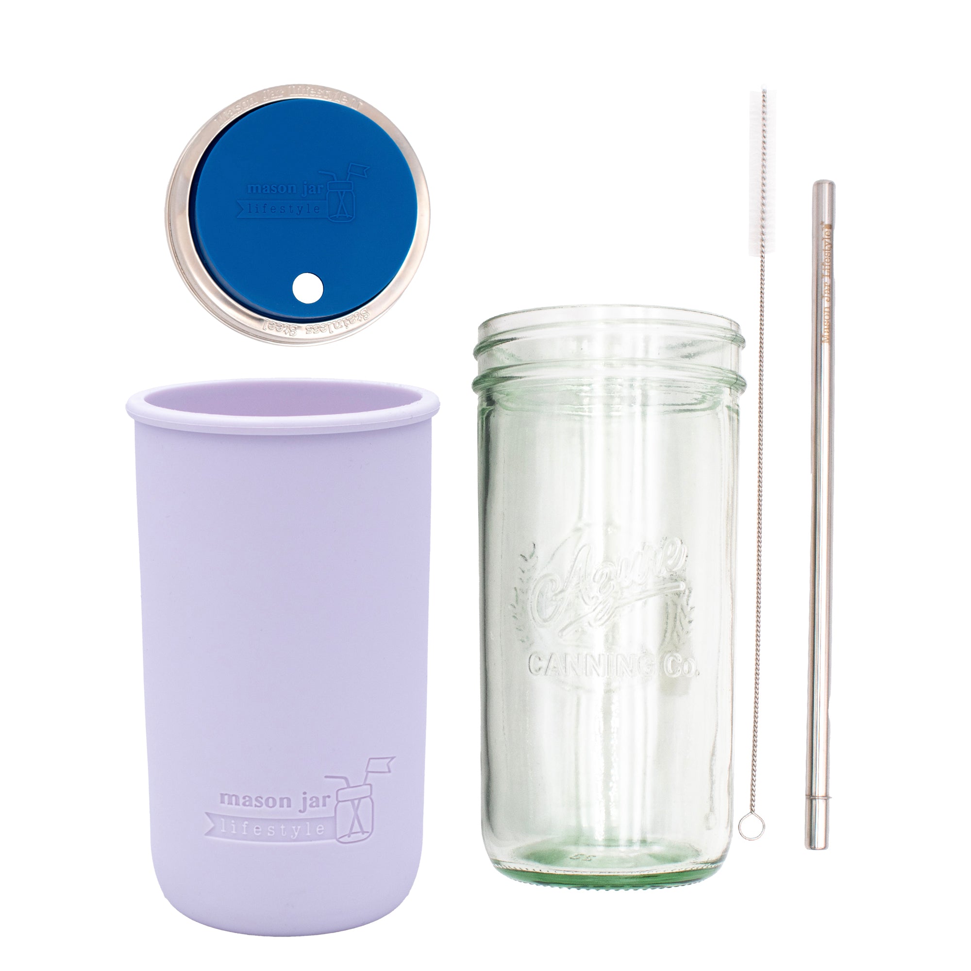 Mason Jar Lifestyle 24oz Pint & Half Water Bottle Travel Tumbler with Silicone Sleeve & Straw Lid