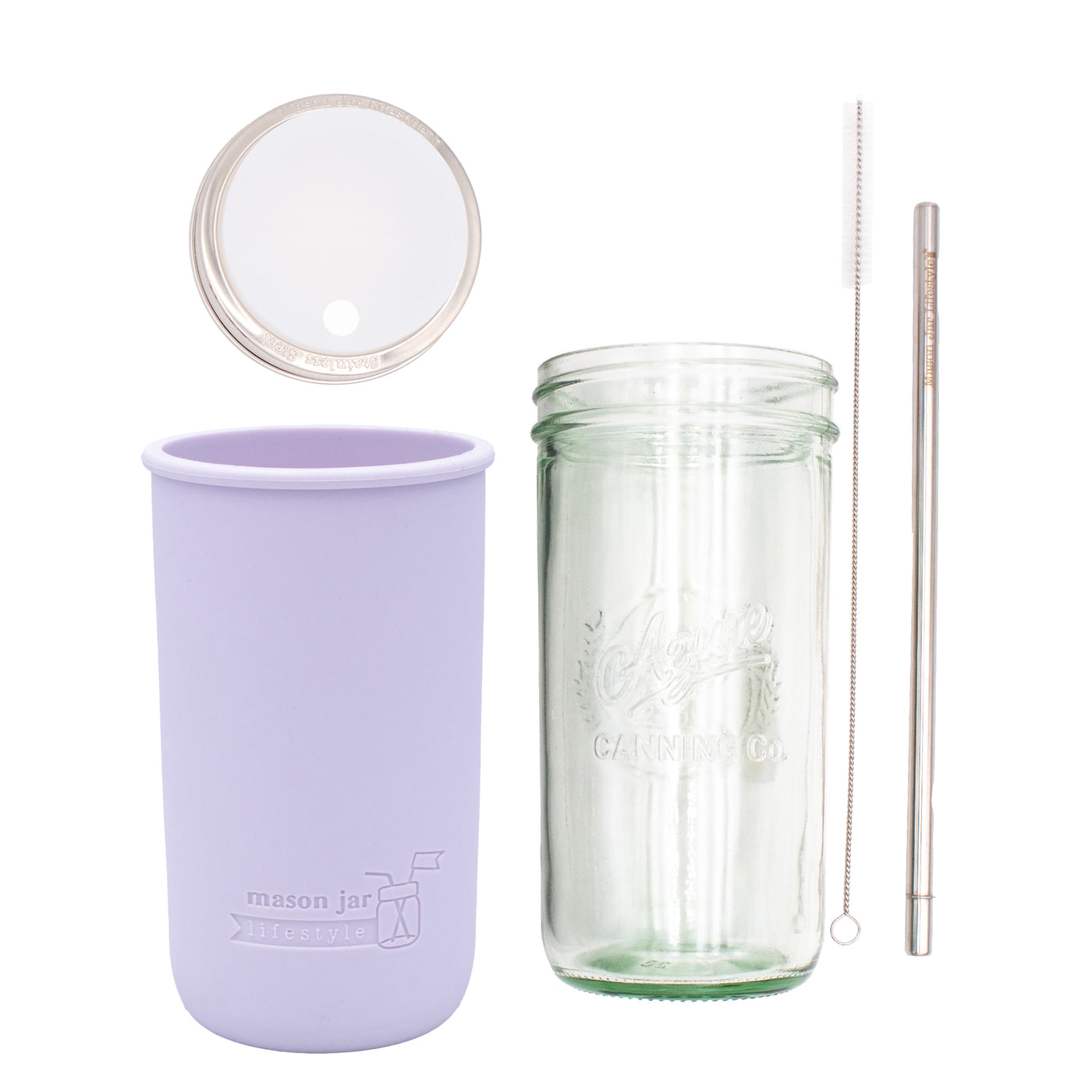 Mason Jar Lifestyle 24oz Pint & Half Water Bottle Travel Tumbler with Silicone Sleeve & Straw Lid