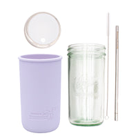 Mason Jar Lifestyle 24oz Pint & Half Water Bottle Travel Tumbler with Silicone Sleeve & Straw Lid