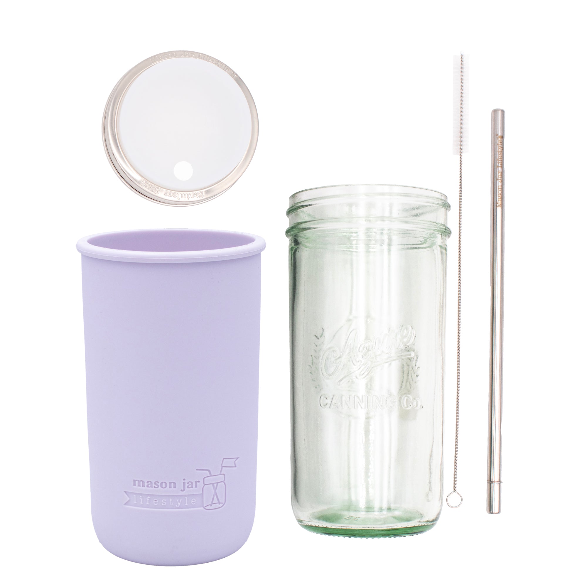 Mason Jar Lifestyle 24oz Pint & Half Water Bottle Travel Tumbler with Silicone Sleeve & Straw Lid