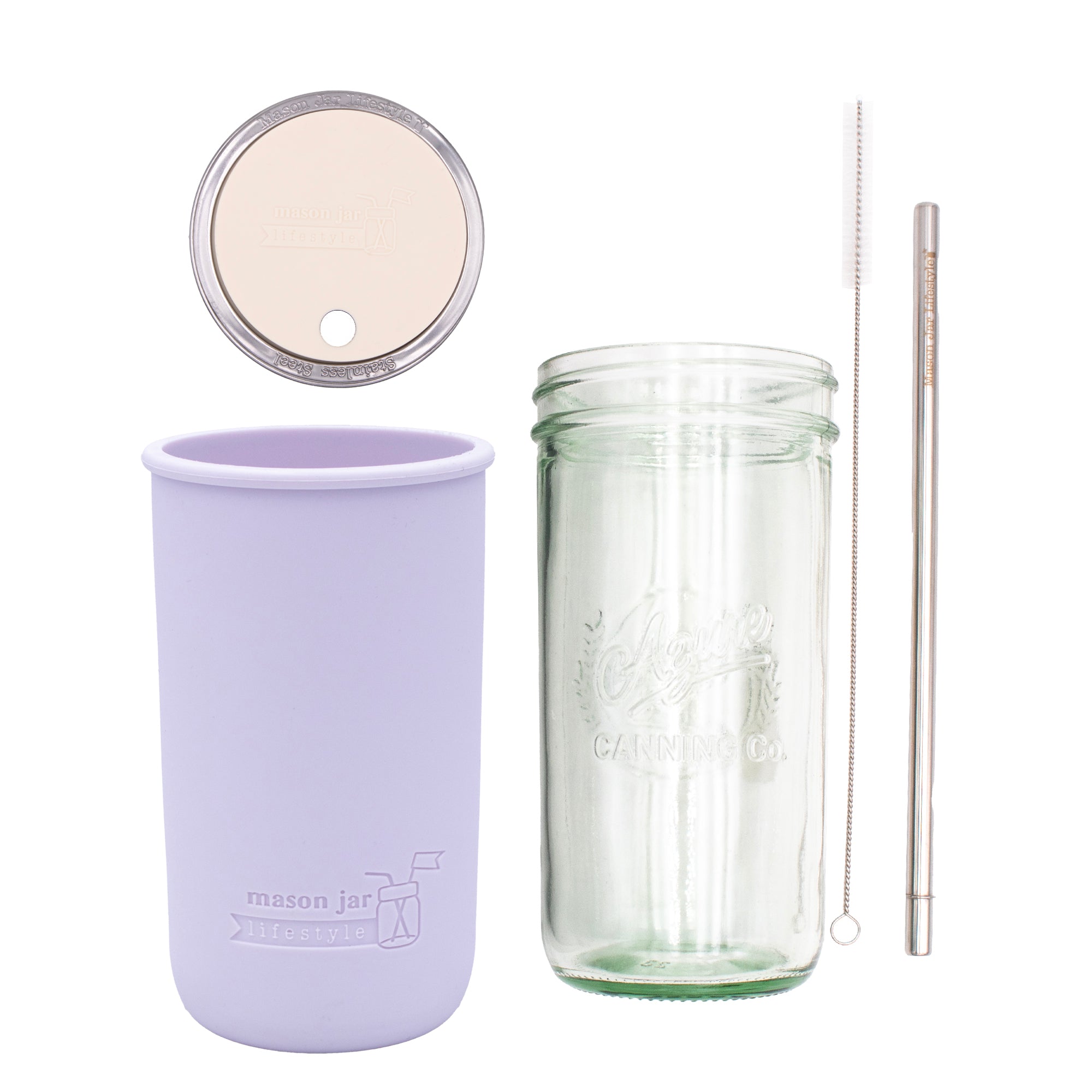 Mason Jar Lifestyle 24oz Pint & Half Water Bottle Travel Tumbler with Silicone Sleeve & Straw Lid