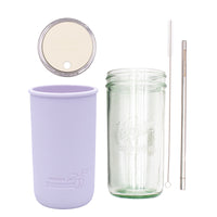 Pint and a half water bottle azure stainless steel straw cleaner pint and a half sleeve light orchid wide mouth straw hole lid greige product on white