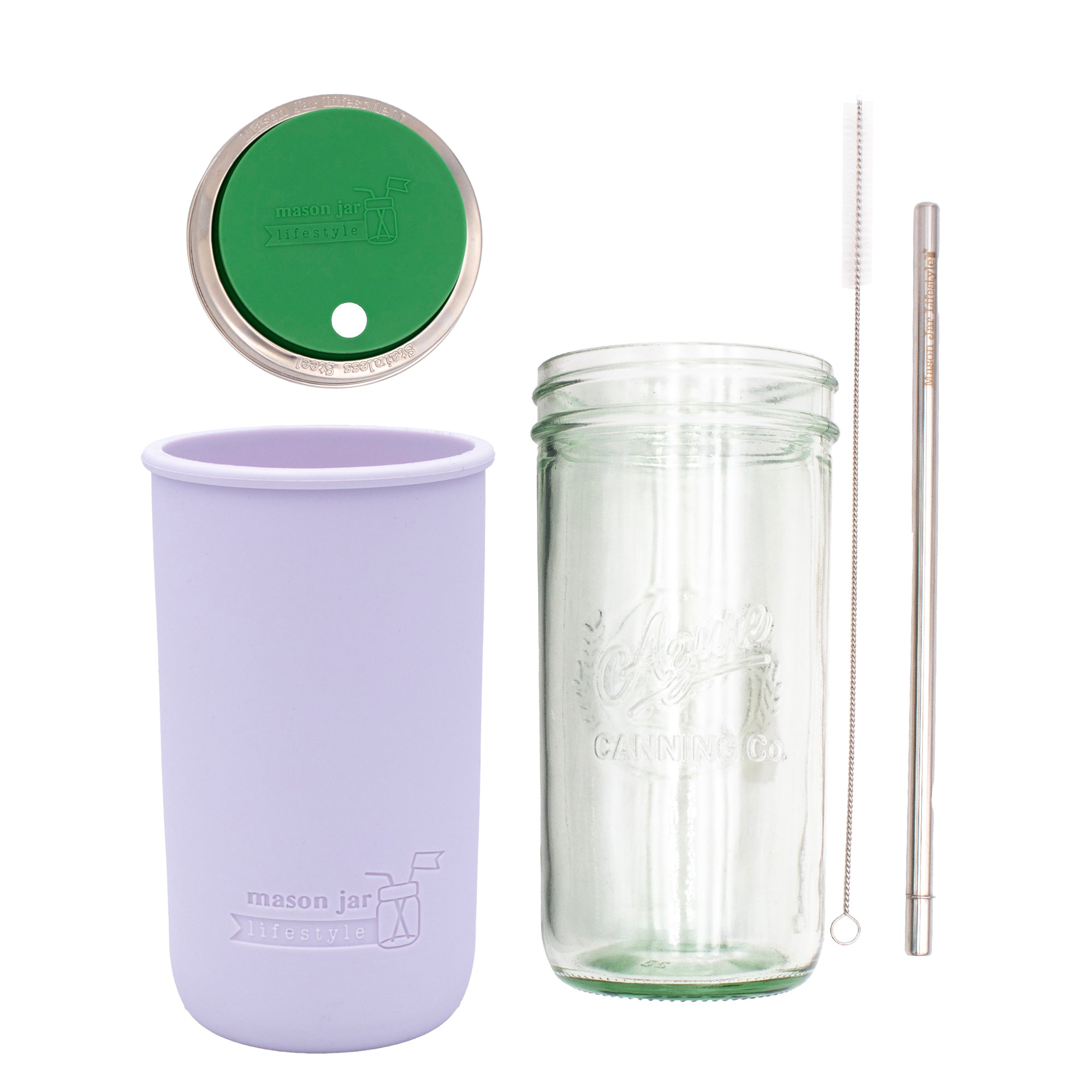 Mason Jar Lifestyle 24oz Pint & Half Water Bottle Travel Tumbler with Silicone Sleeve & Straw Lid