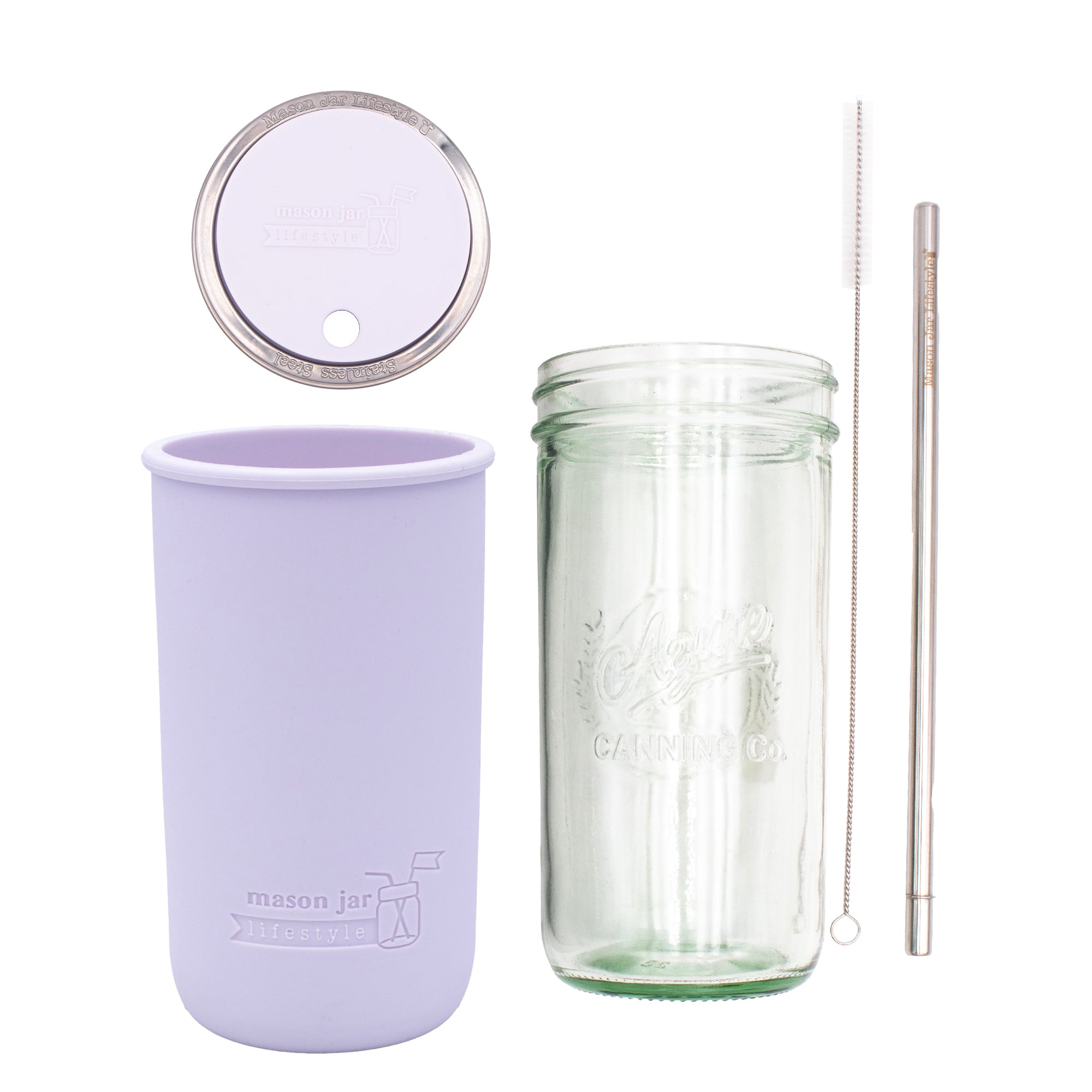 Mason Jar Lifestyle 24oz Pint & Half Water Bottle Travel Tumbler with Silicone Sleeve & Straw Lid