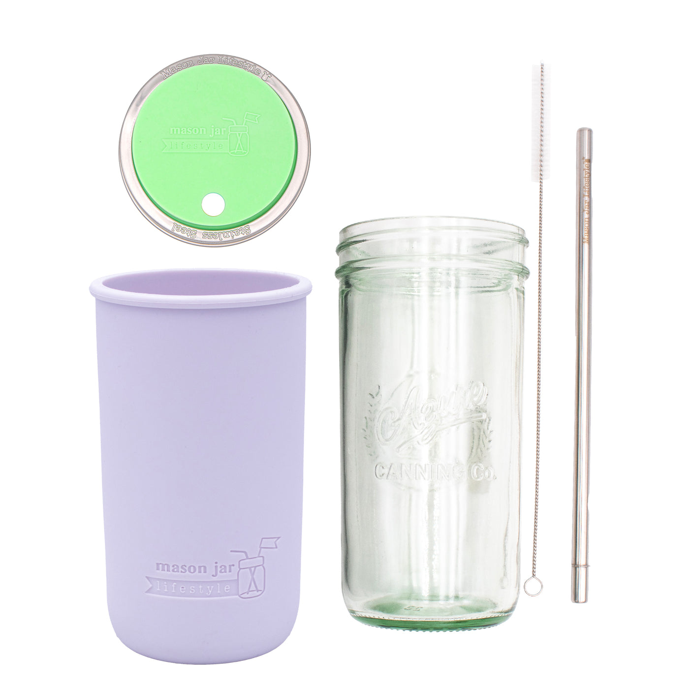 Mason Jar Lifestyle 24oz Pint & Half Water Bottle Travel Tumbler with Silicone Sleeve & Straw Lid