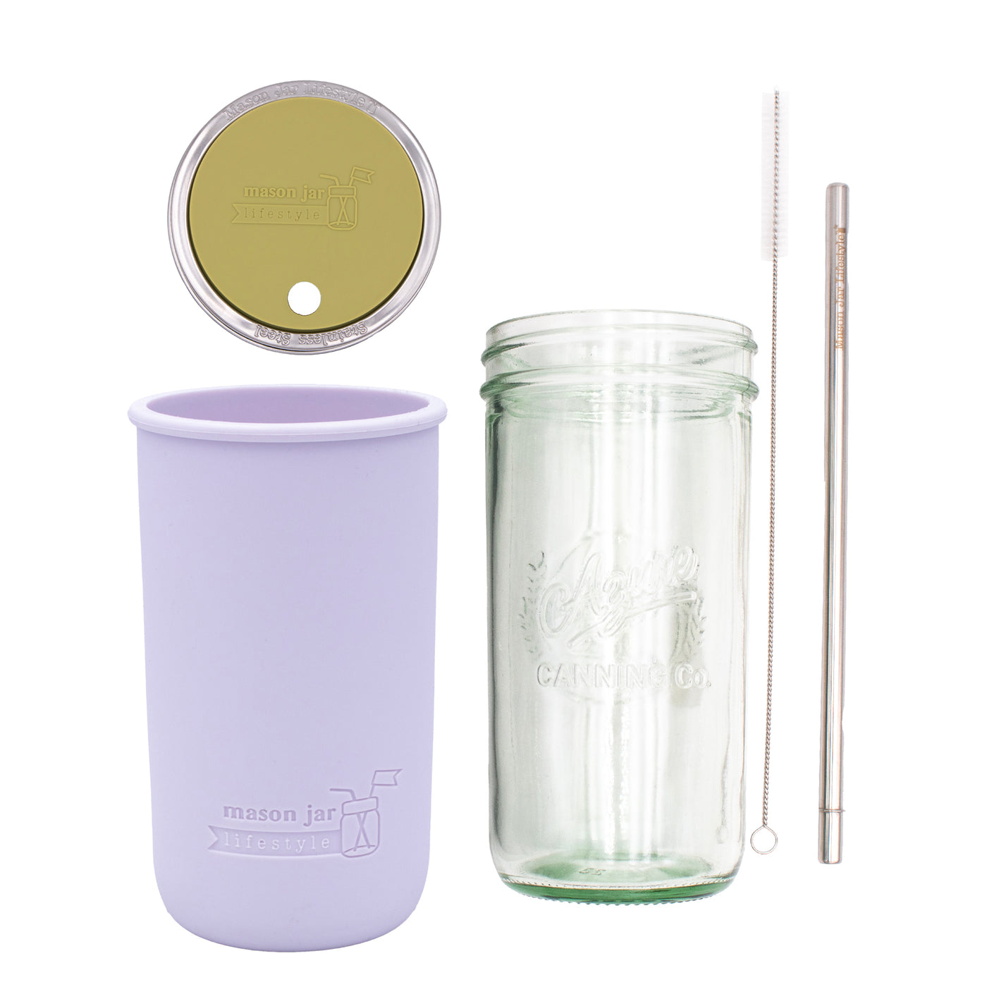Mason Jar Lifestyle 24oz Pint & Half Water Bottle Travel Tumbler with Silicone Sleeve & Straw Lid