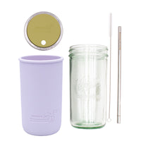 Mason Jar Lifestyle 24oz Pint & Half Water Bottle Travel Tumbler with Silicone Sleeve & Straw Lid