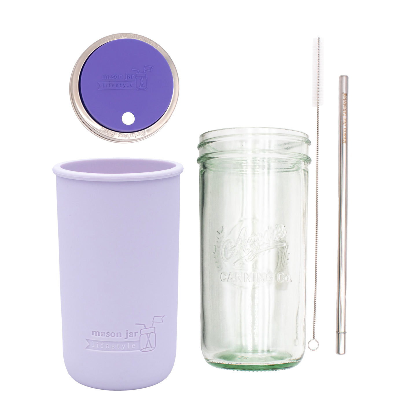 Mason Jar Lifestyle 24oz Pint & Half Water Bottle Travel Tumbler with Silicone Sleeve & Straw Lid