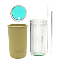 Mason Jar Lifestyle 24oz Pint & Half Water Bottle Travel Tumbler with Silicone Sleeve & Straw Lid