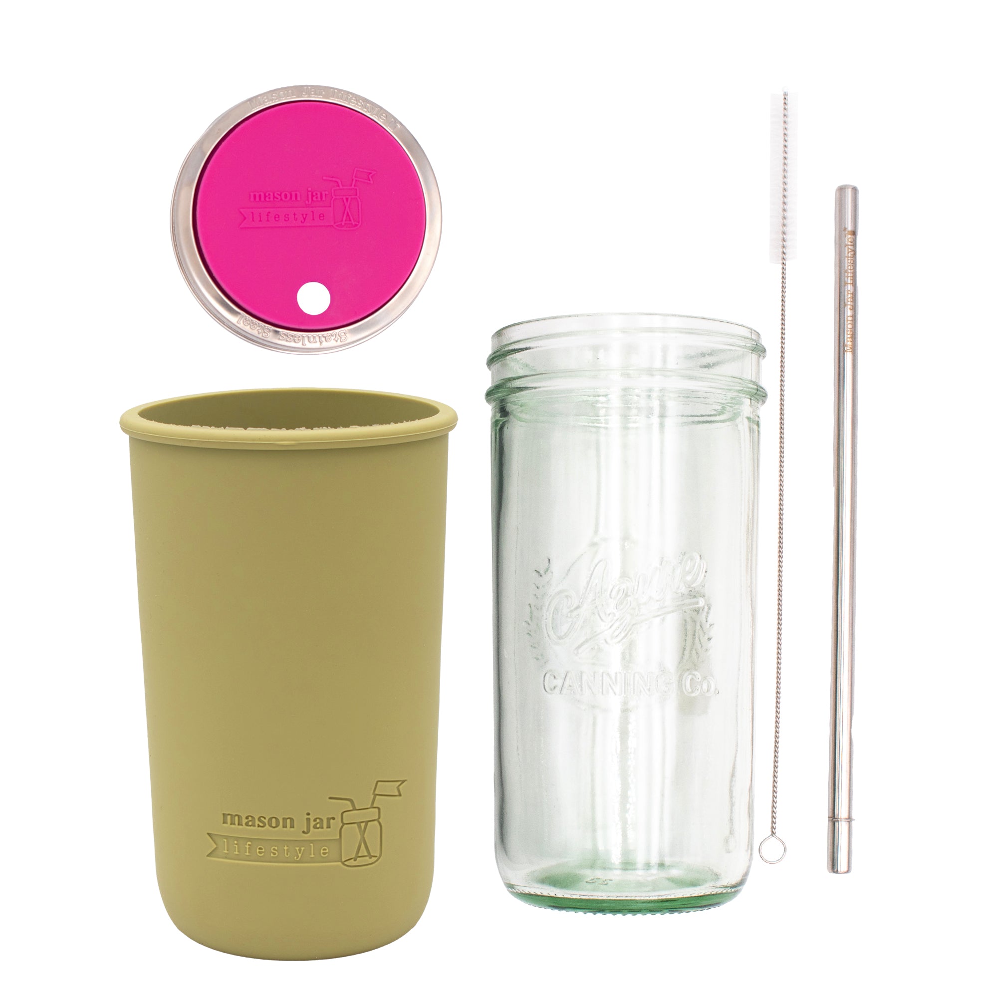 Mason Jar Lifestyle 24oz Pint & Half Water Bottle Travel Tumbler with Silicone Sleeve & Straw Lid