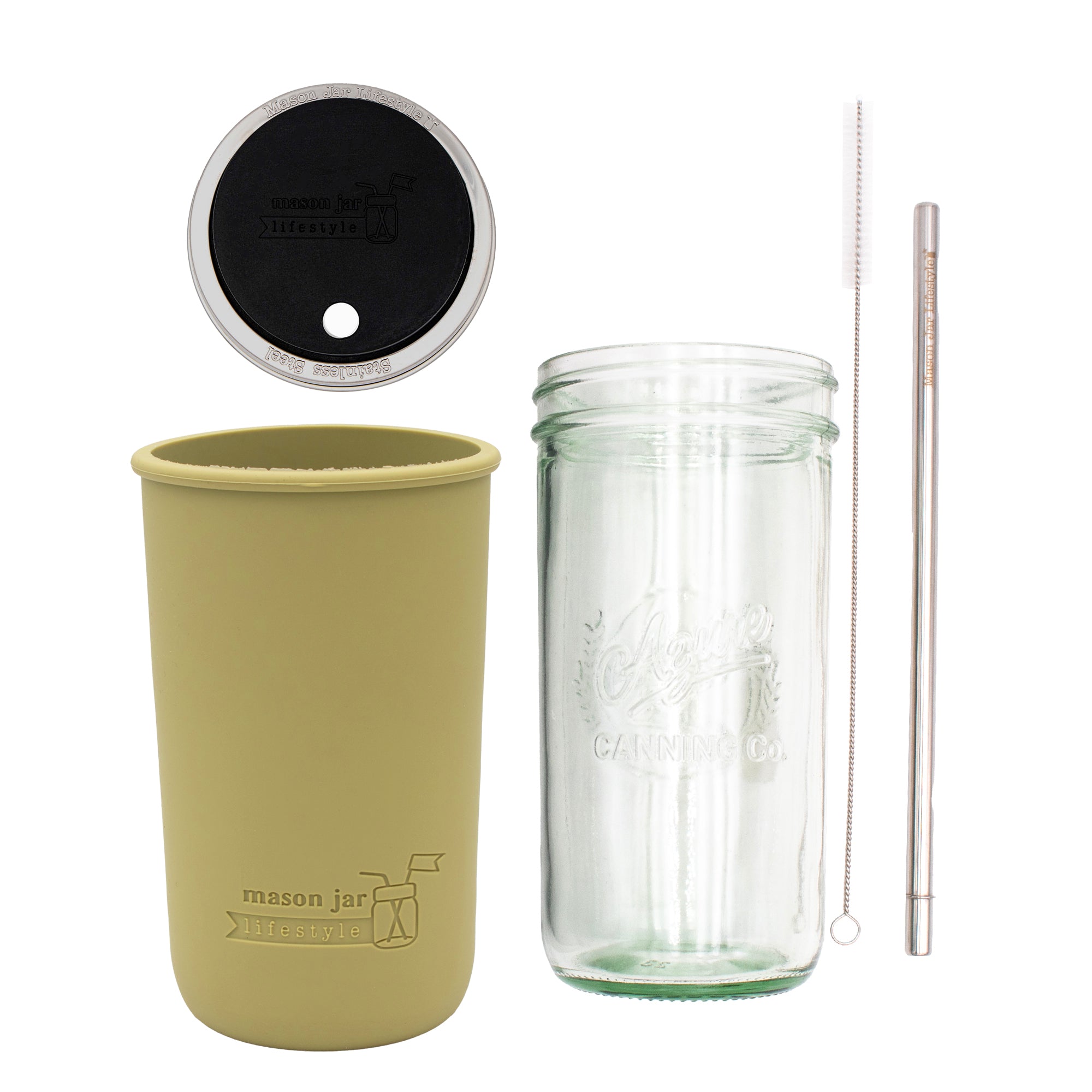 Mason Jar Lifestyle 24oz Pint & Half Water Bottle Travel Tumbler with Silicone Sleeve & Straw Lid