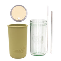 Mason Jar Lifestyle 24oz Pint & Half Water Bottle Travel Tumbler with Silicone Sleeve & Straw Lid