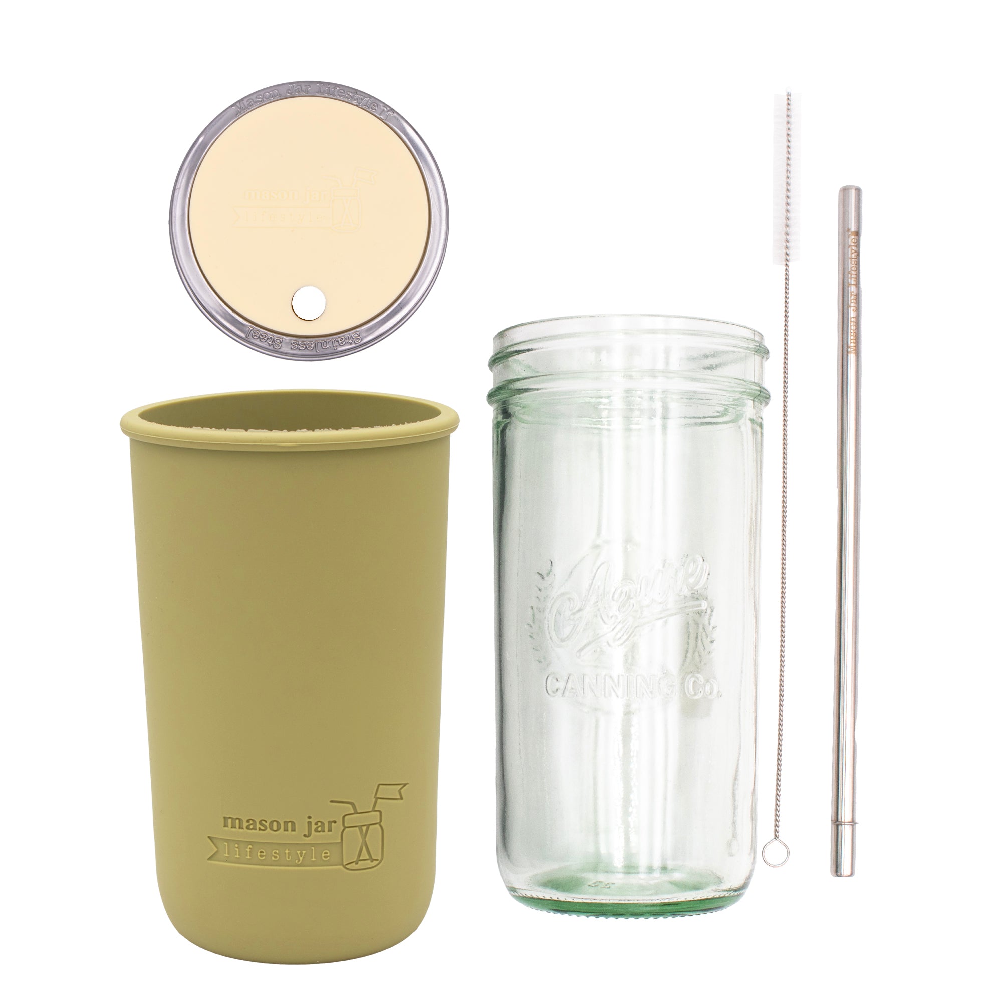 Mason Jar Lifestyle 24oz Pint & Half Water Bottle Travel Tumbler with Silicone Sleeve & Straw Lid
