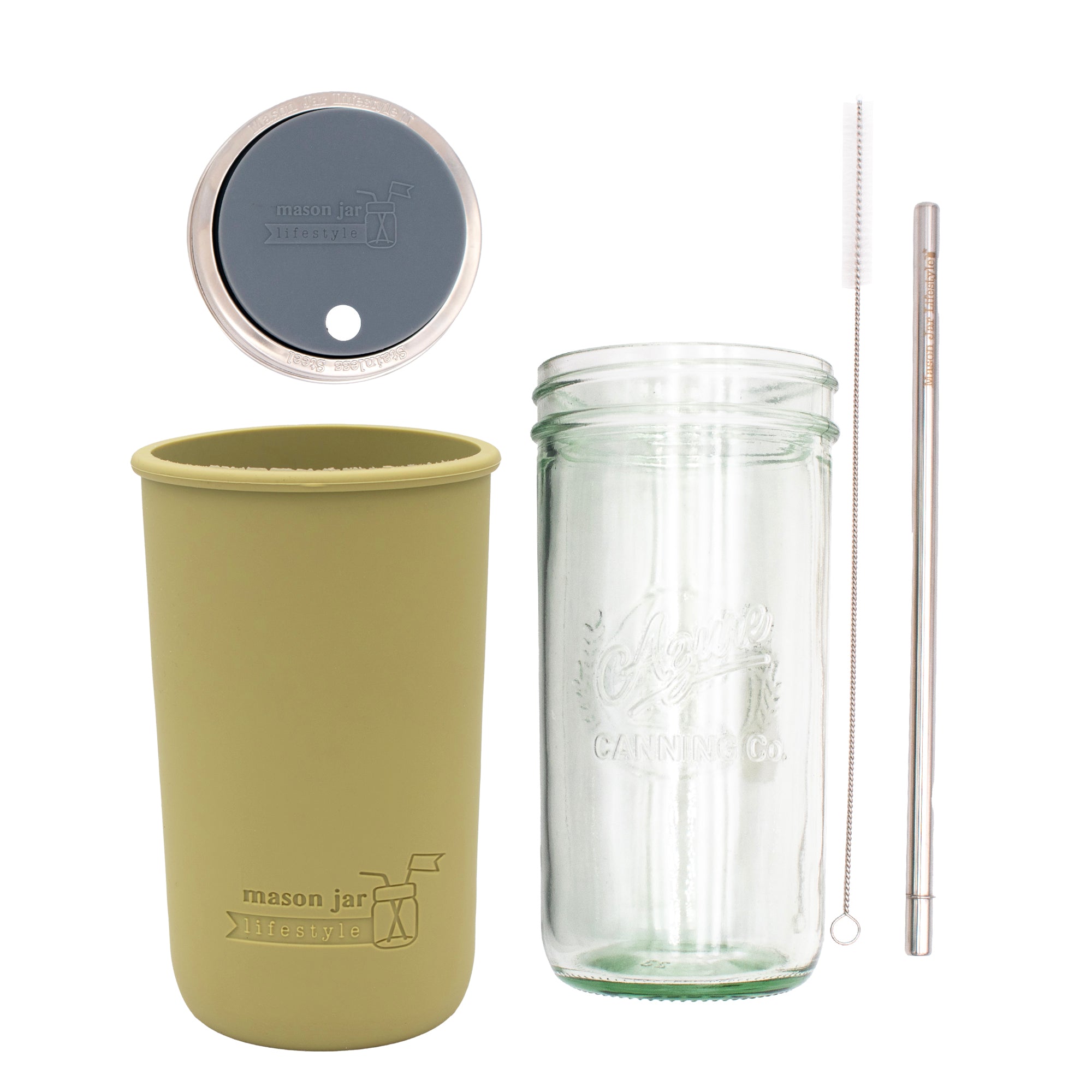 Mason Jar Lifestyle 24oz Pint & Half Water Bottle Travel Tumbler with Silicone Sleeve & Straw Lid