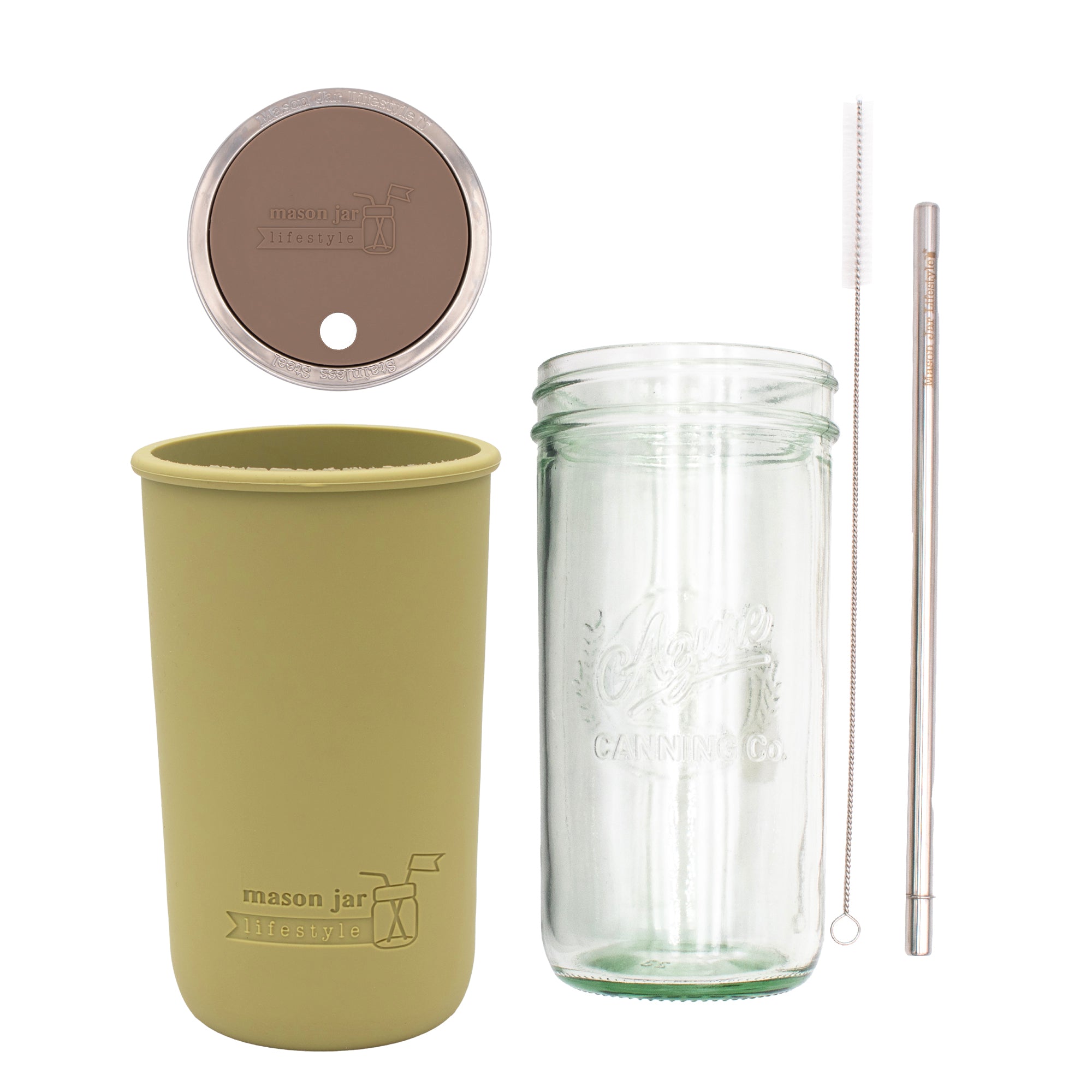 Mason Jar Lifestyle 24oz Pint & Half Water Bottle Travel Tumbler with Silicone Sleeve & Straw Lid