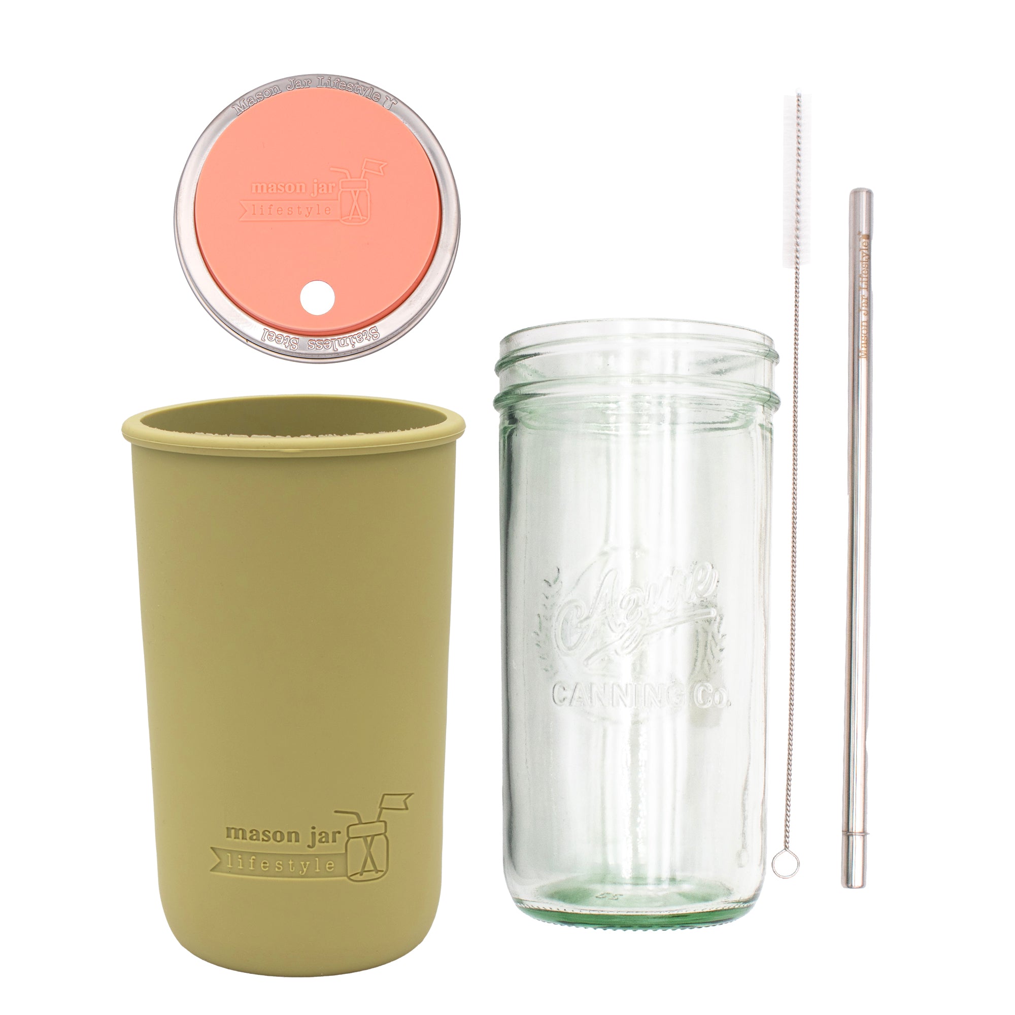 Mason Jar Lifestyle 24oz Pint & Half Water Bottle Travel Tumbler with Silicone Sleeve & Straw Lid
