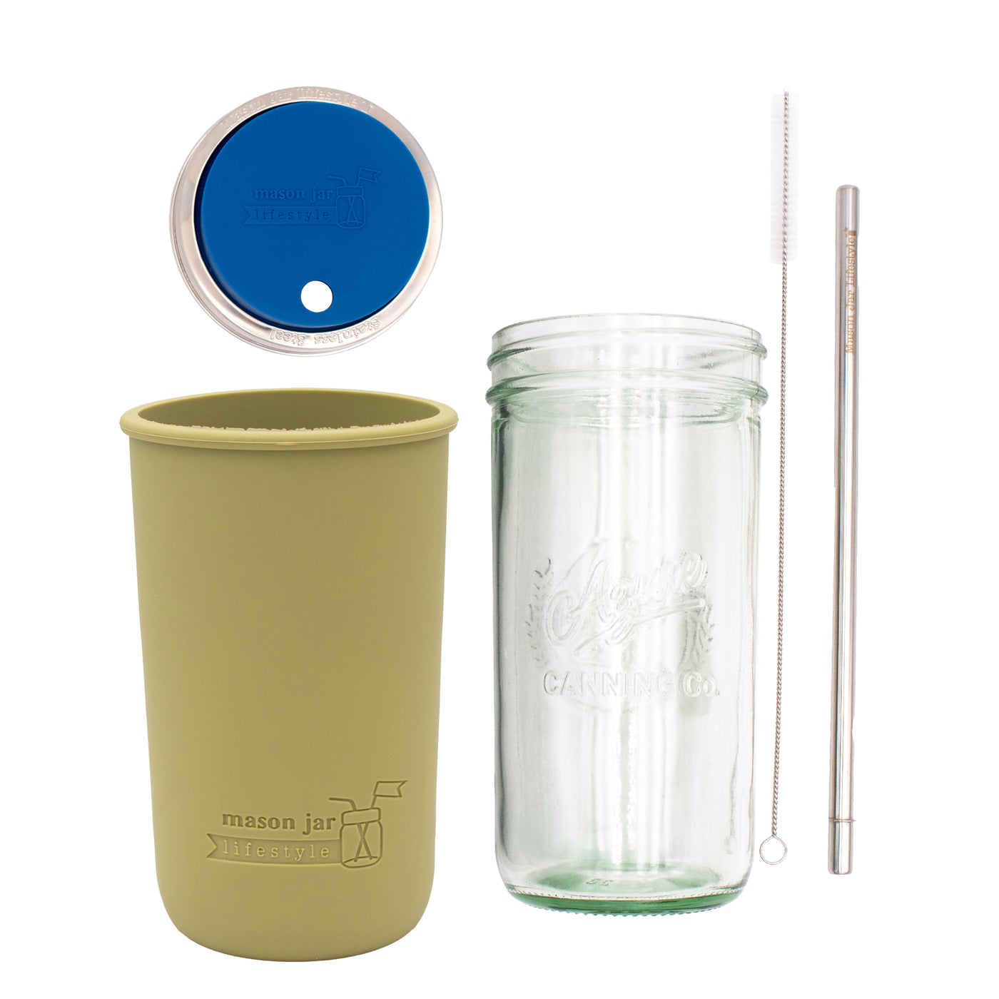 Mason Jar Lifestyle 24oz Pint & Half Water Bottle Travel Tumbler with Silicone Sleeve & Straw Lid