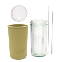 Mason Jar Lifestyle 24oz Pint & Half Water Bottle Travel Tumbler with Silicone Sleeve & Straw Lid