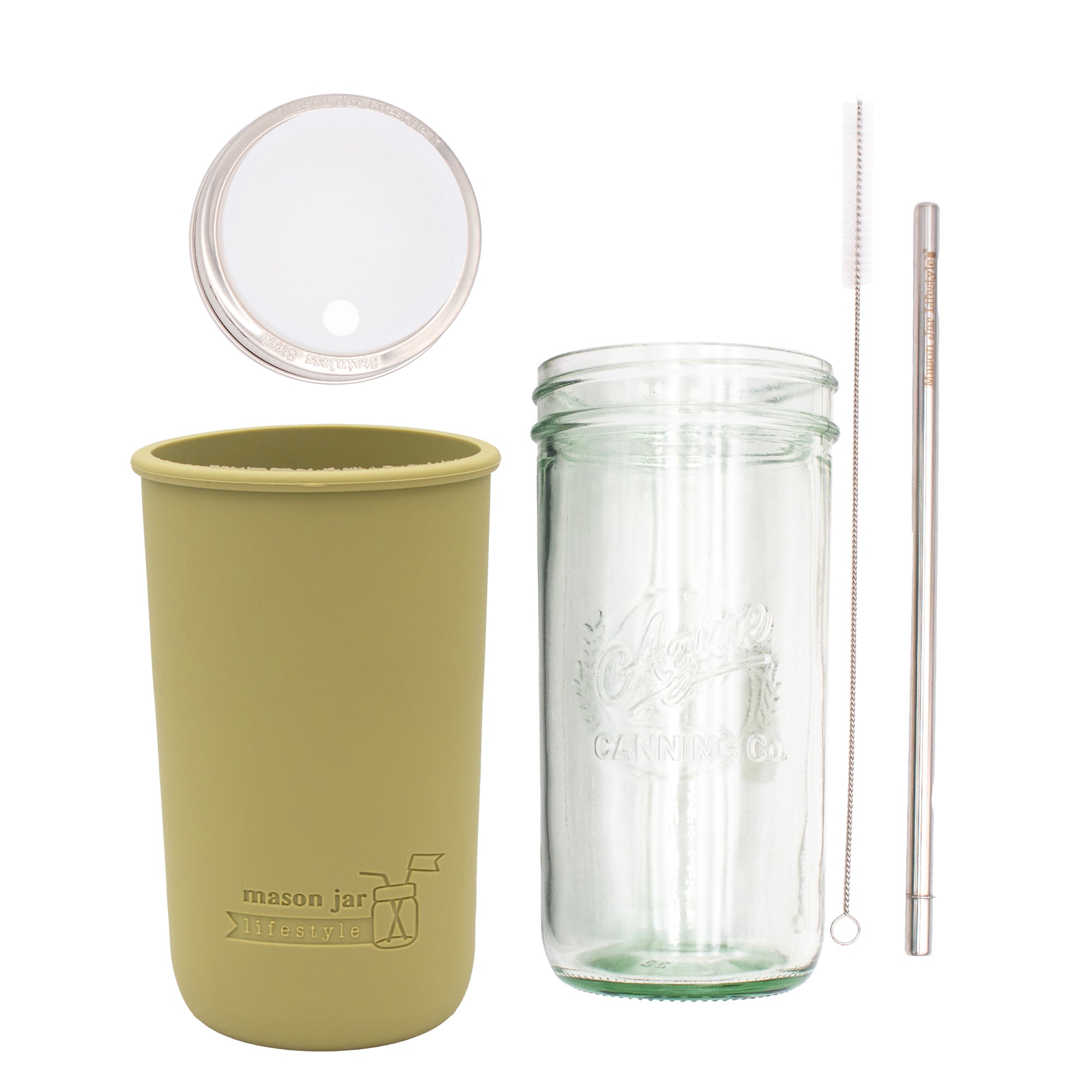 Mason Jar Lifestyle 24oz Pint & Half Water Bottle Travel Tumbler with Silicone Sleeve & Straw Lid