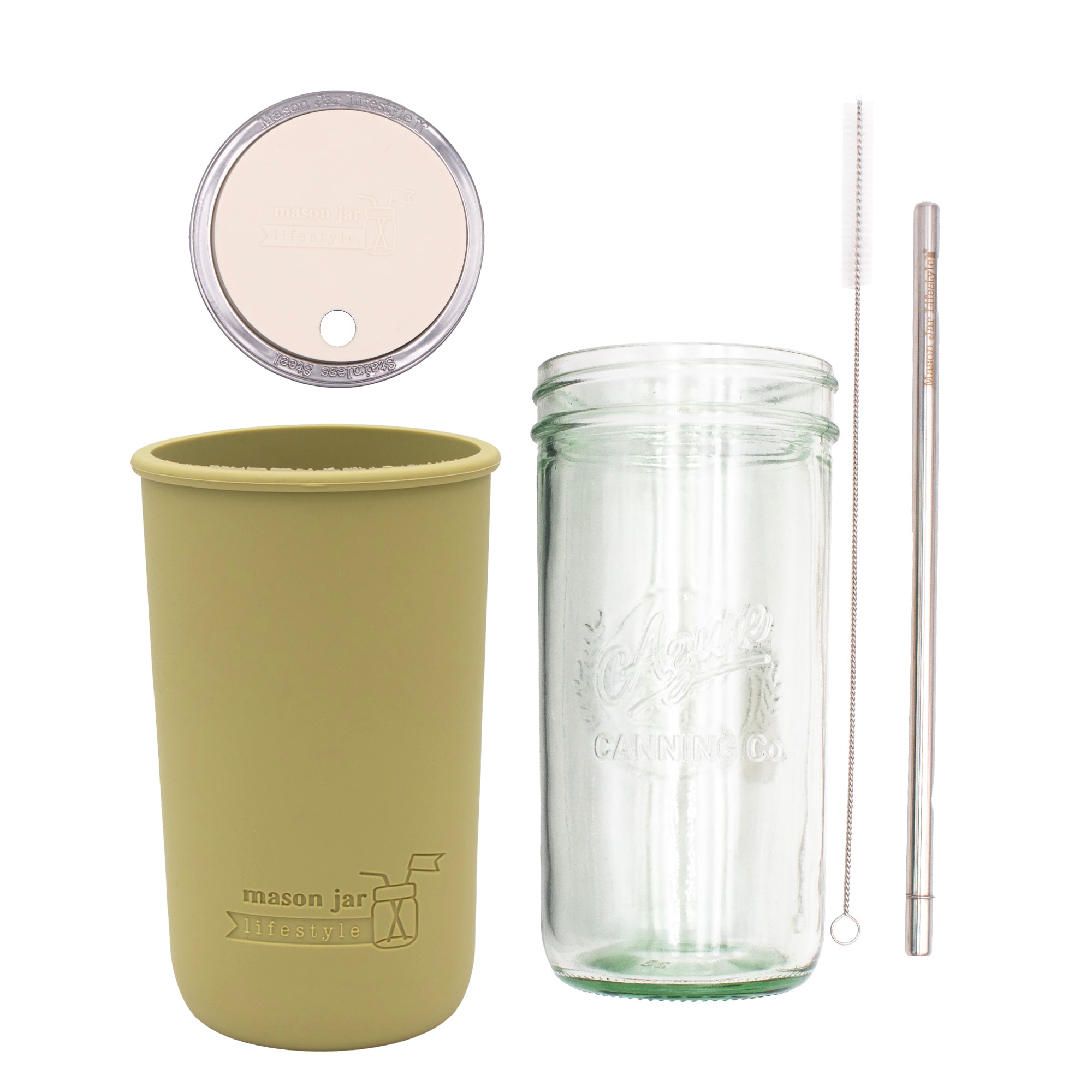 Mason Jar Lifestyle 24oz Pint & Half Water Bottle Travel Tumbler with Silicone Sleeve & Straw Lid