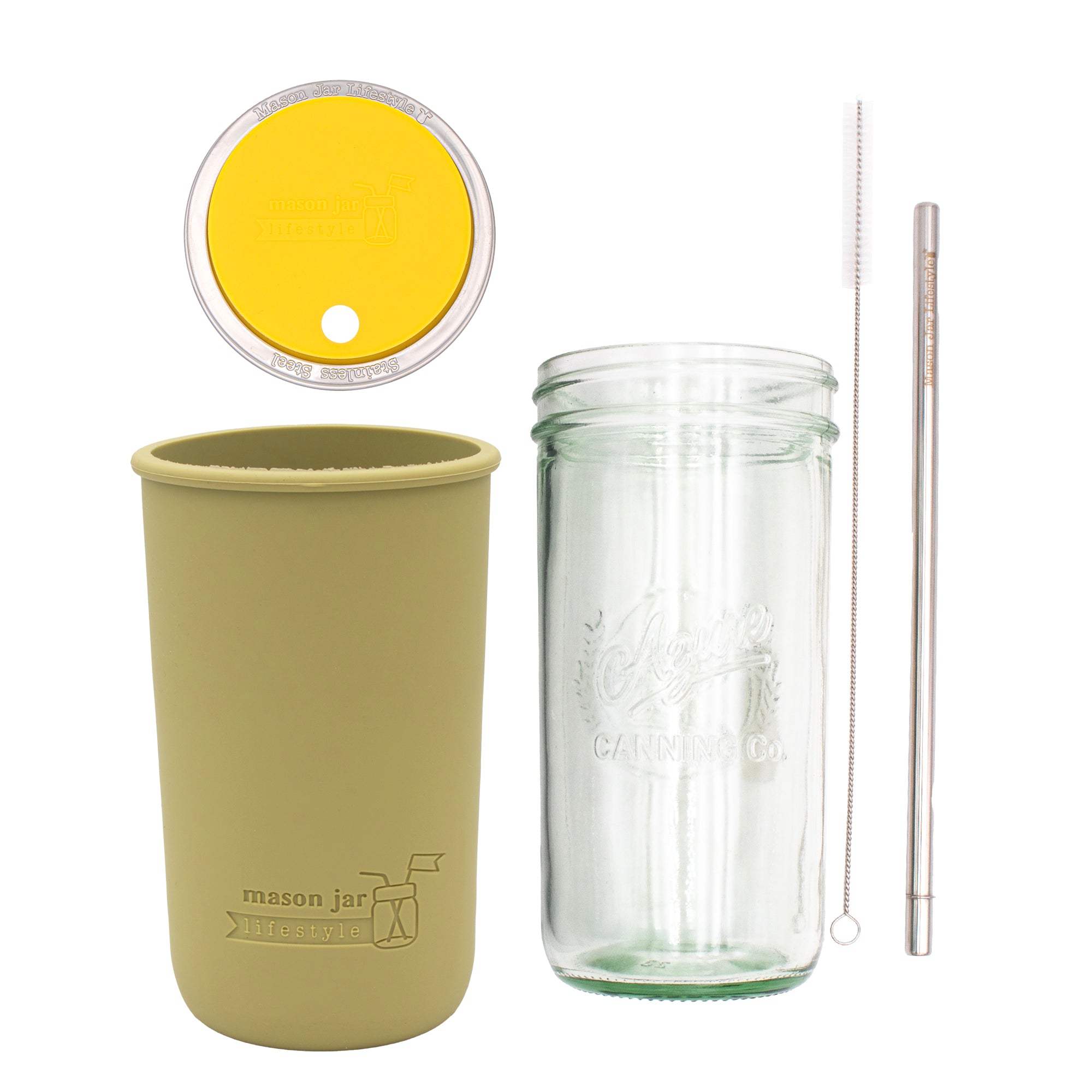 Mason Jar Lifestyle 24oz Pint & Half Water Bottle Travel Tumbler with Silicone Sleeve & Straw Lid